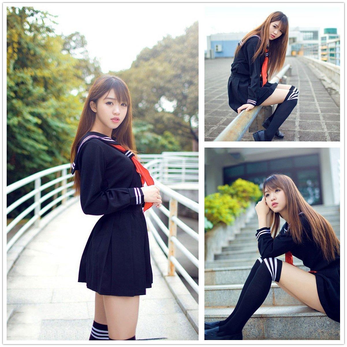 Classic Japanese School Girls Sailor Dress Shirts Uniform Anime Cosplay Costumes with Socks Set - Image 2
