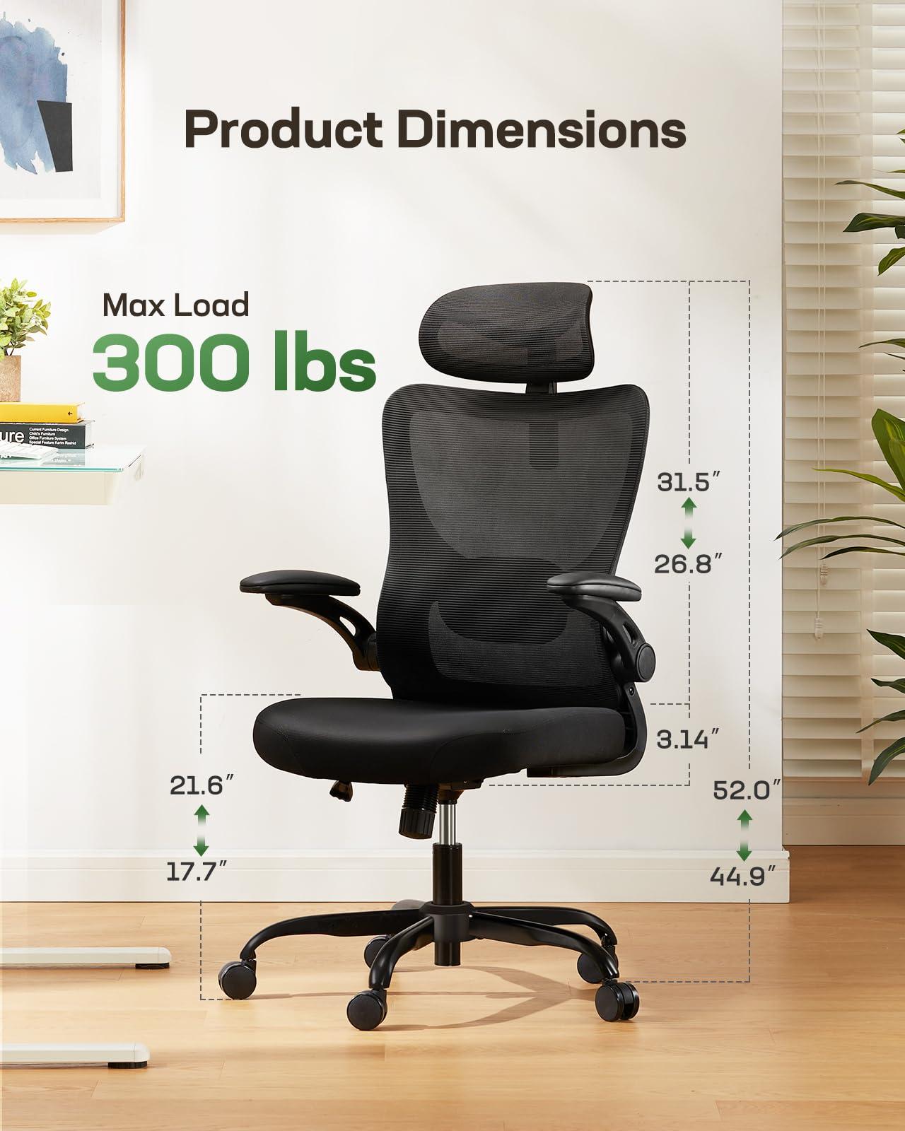 Marsail Ergonomic Office Chair: Office Computer Desk Chair with High Back Mesh and Adjustable Lumbar Support Rolling Work Swivel Task Chairs with Wheel 3D Armrests and Headrest - Image 2