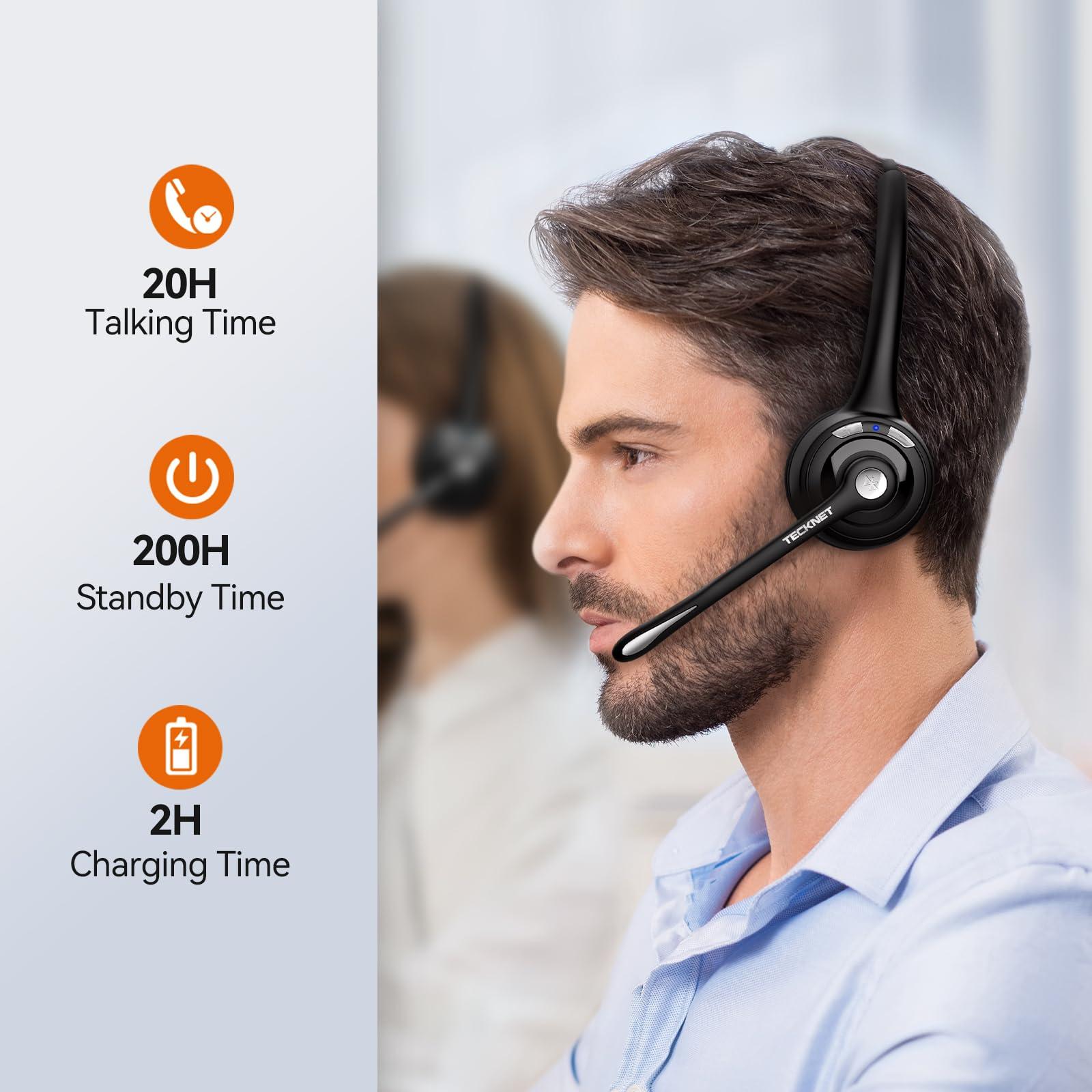 TECKNET Bluetooth Headphones Over Ear, 65 Hours Playtime and 3 EQ Modes Wireless Headphones with Microphone, Memory Foam Ear Cups, Hi-Res Audio, Deep Bassfor Home Travel Office Laptop PC Cellphone - Image 5