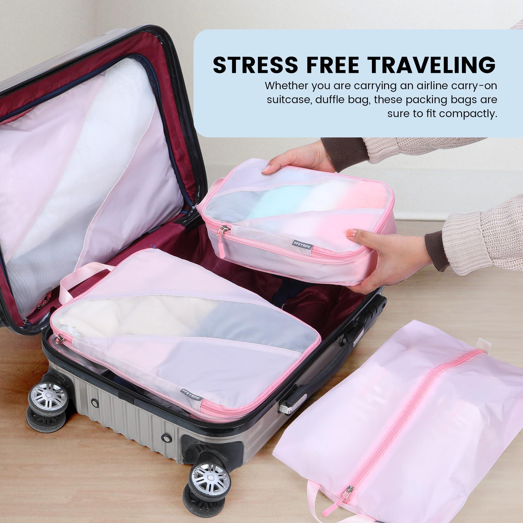 PFEYRPK Compression Packing Cubes Set of 6, Travel Luggage Organizer for Suitcase, Packing Organizers for Travel Accessories, Breathable See Through Mesh, Durable Lightweight with Shoe Bags - Image 4