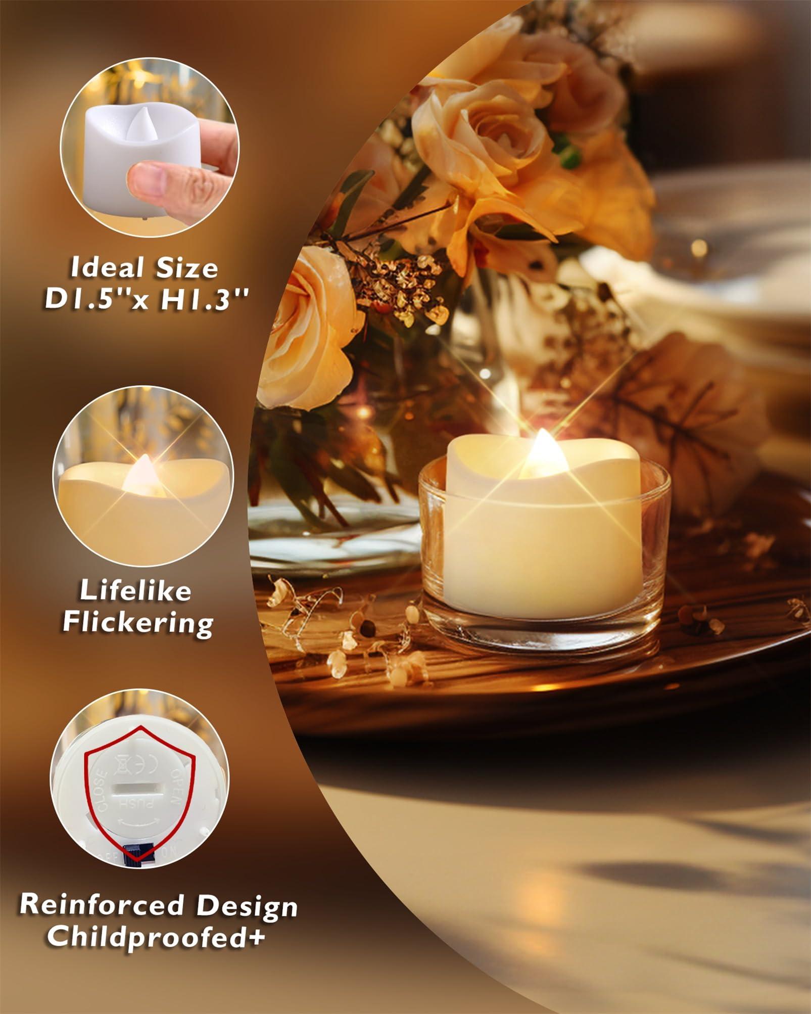 Homemory 72-Pack Novelty Flickering Flameless Tea Lights, 200+Hours Battery Operated, Fake Electric LED Votive Candles for Small Wedding Table Centerpieces, Proposals, Anniversaries - Image 4