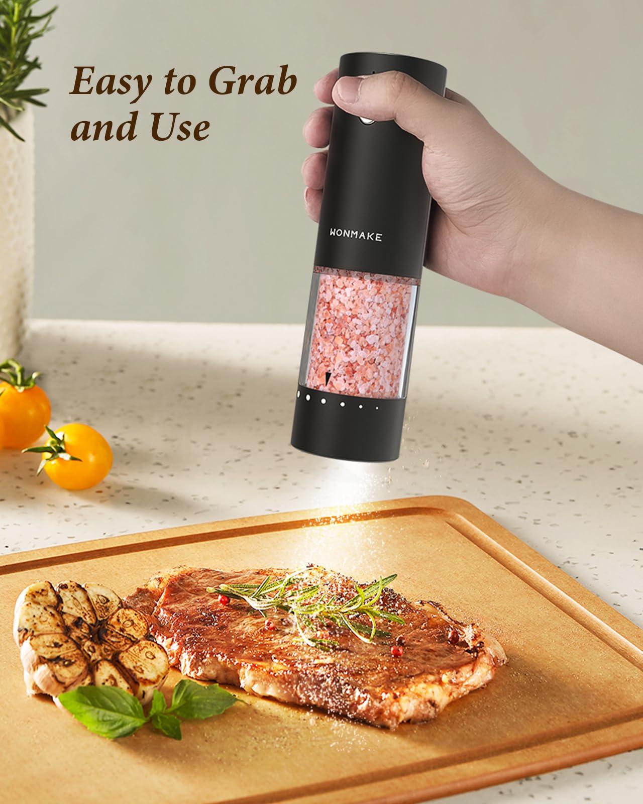 Electric Salt and Pepper Grinder Set - Automatic Refillable Salt and Pepper Grinders with Charging Base & LED Light, 6-Level Adjustable Coarseness with External Dial, Ideal Kitchen Gadget - Image 2