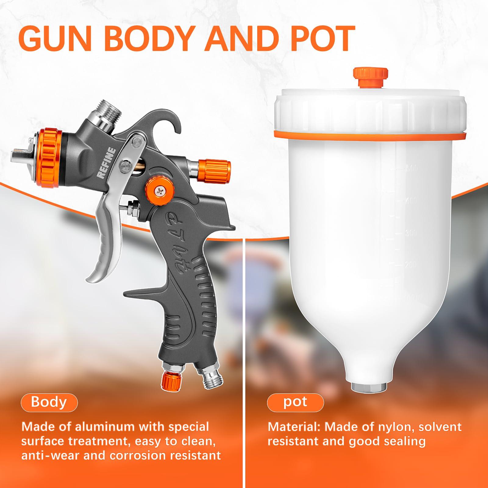 REFINE HVLP Air Gravity Spray Gun Sets, 2-Spray Paint Gun, 1.0mm 100ml & 1.4/1.7mm 600ml Auto Paint Sprayer Gun with Air Regulator for Car Paint, Primer, Topcoat & Touch-Up, Furniture, House Painting. - Image 3