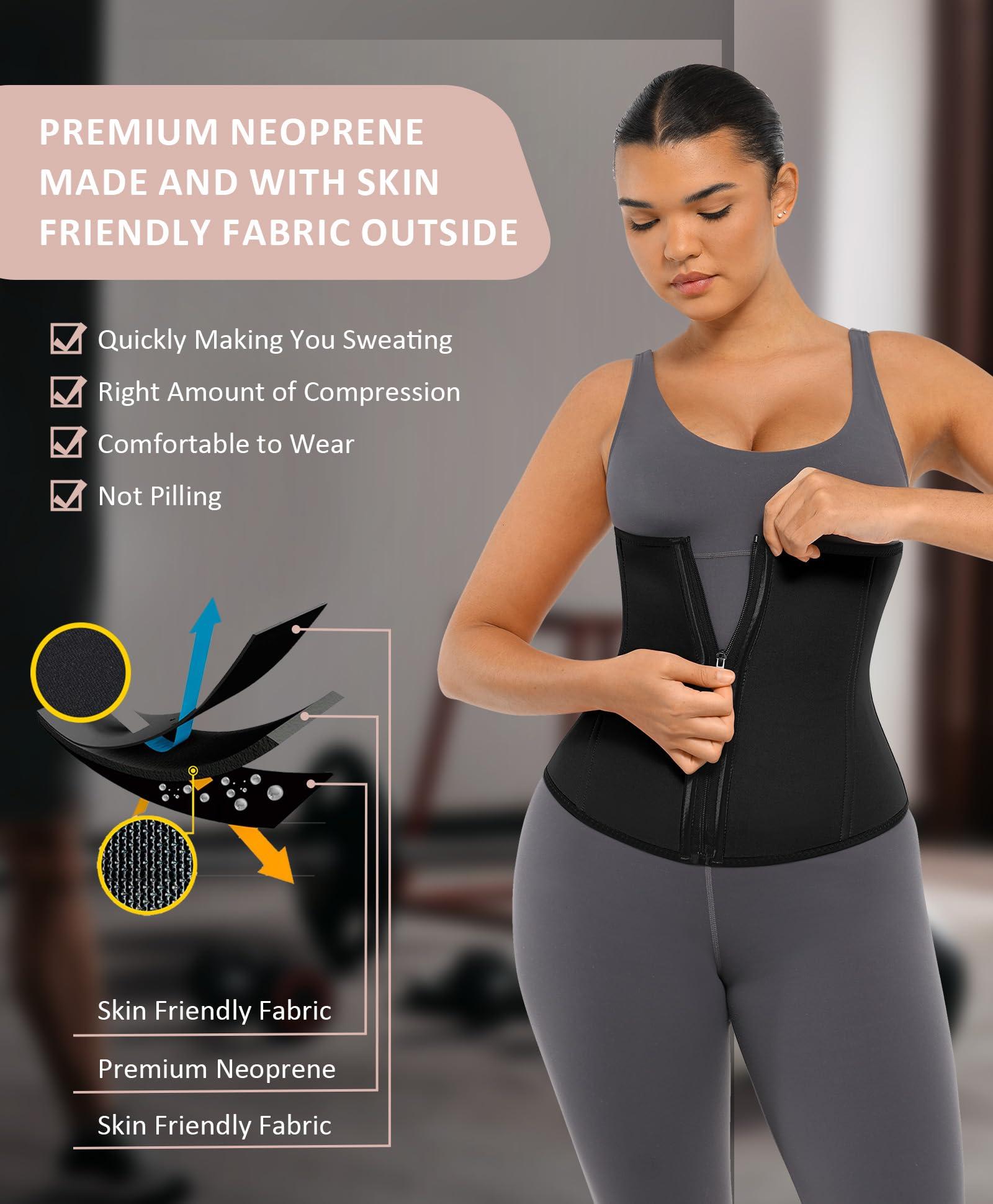 FeelinGirl Waist Trainer for Women Belly Fat Long Torso Sauna Workout 2 Belt With Zipper 7 Steel Bones Corset - Image 3