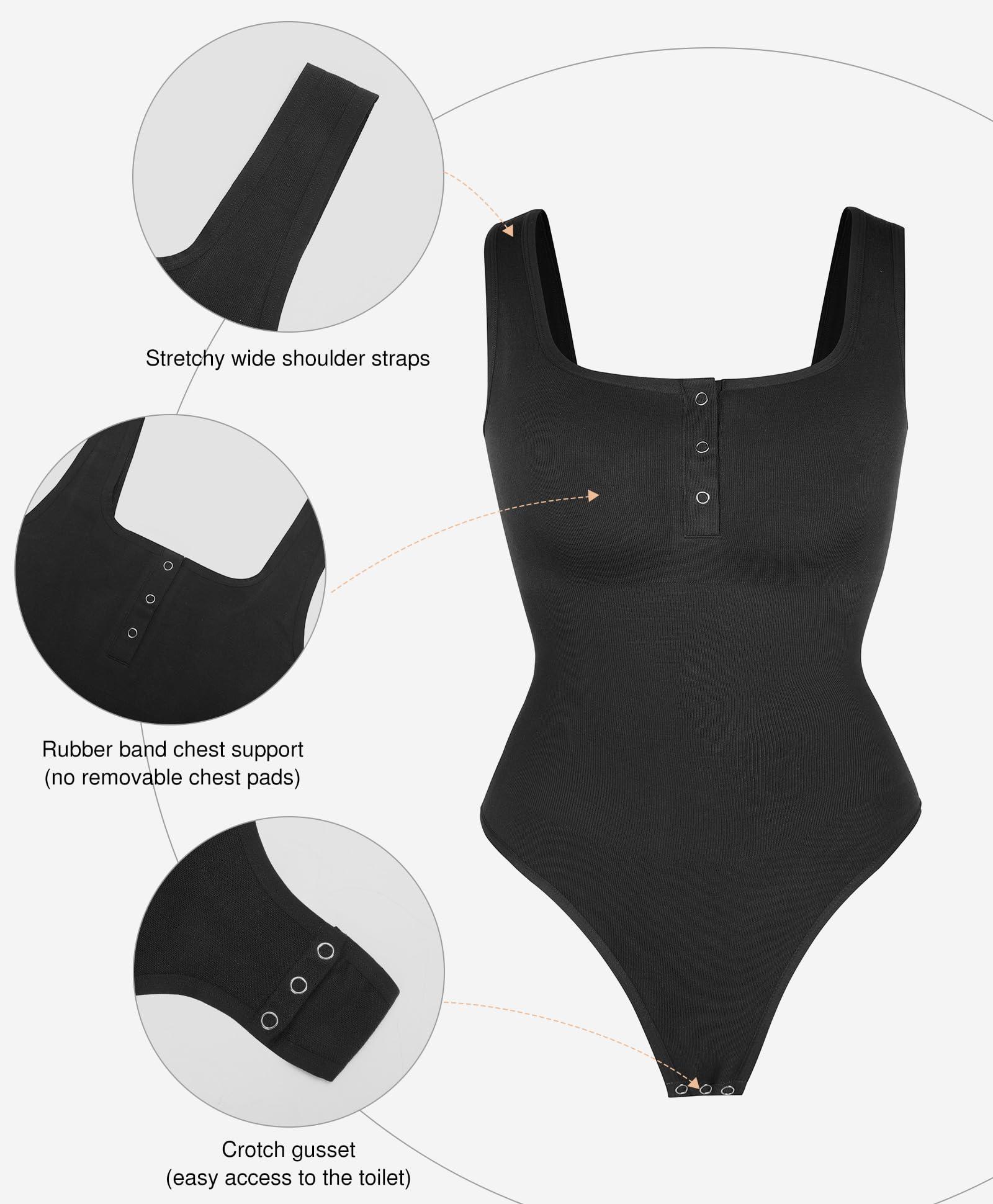 Popilush Bodysuits for Women Tummy Control Henley Going Out Shirts Button Down Body Suit Thong Tank Tops - Image 3