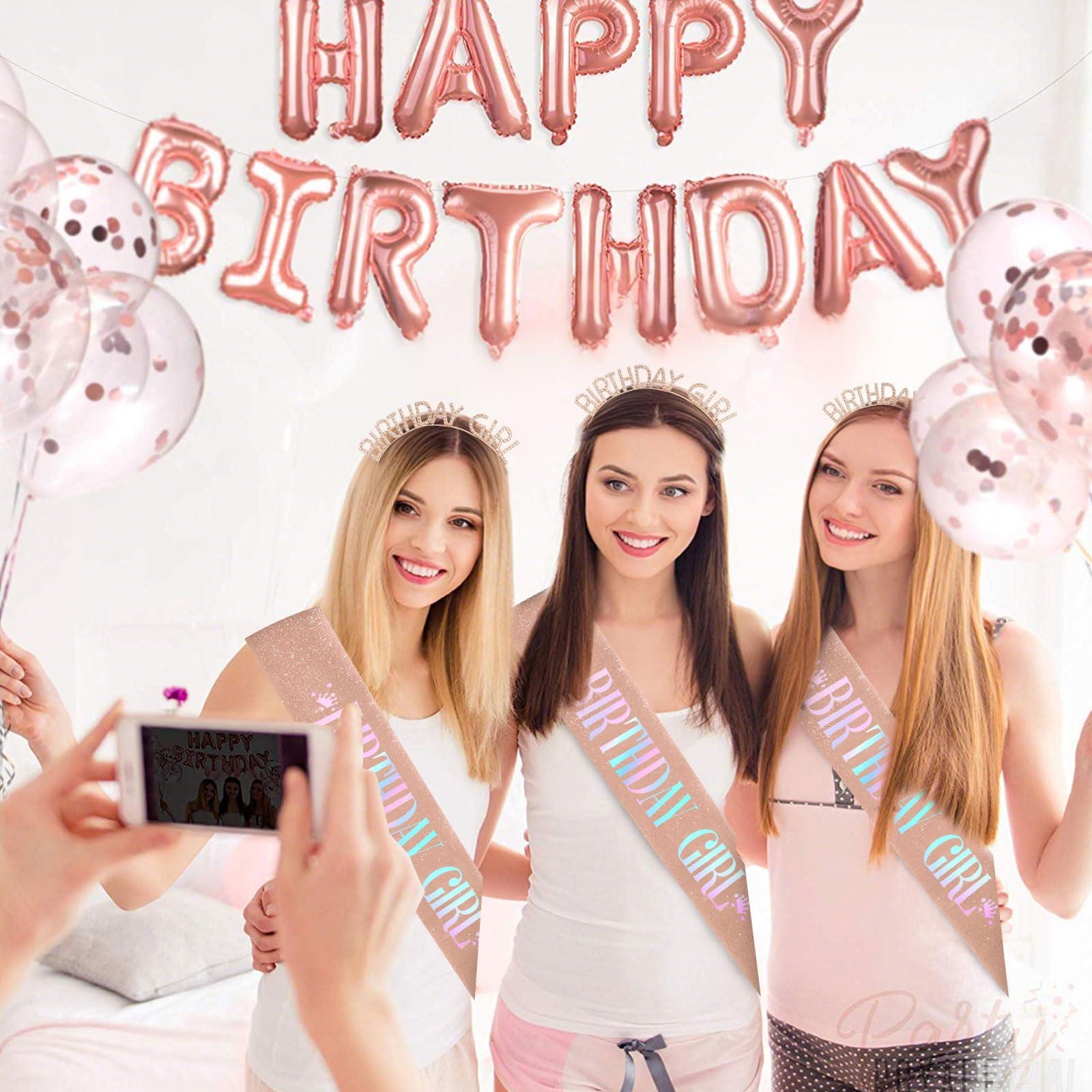 CAVETEE Birthday Girl Crown and Sash， Princess Tiara Happy Birthday Headband Party Accessories for Women and Girls - Image 4