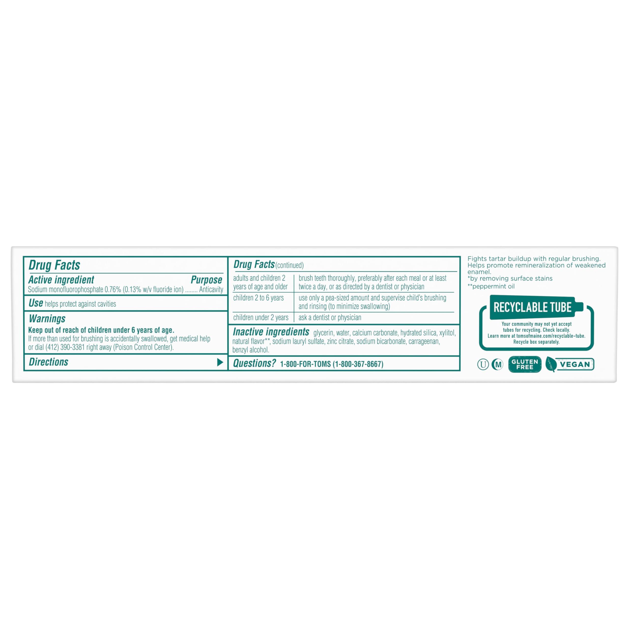 Tom's of Maine Whole Care Natural Toothpaste with Fluoride, Peppermint, 4 oz. 3-Pack (Packaging May Vary) - Image 10