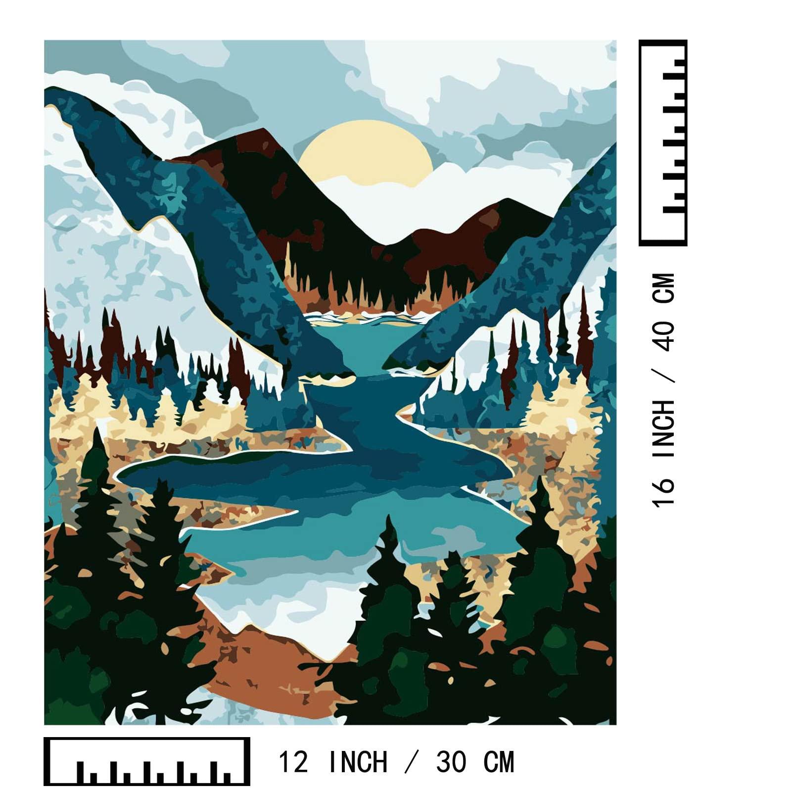 BAISITE Paint by Numbers Kit for Adults Beginners,12" Wx16 L 2 Pack Canvas for Painting Kits for Adults in Colorful Box-Sunset Lake Mountains1112 - Image 7