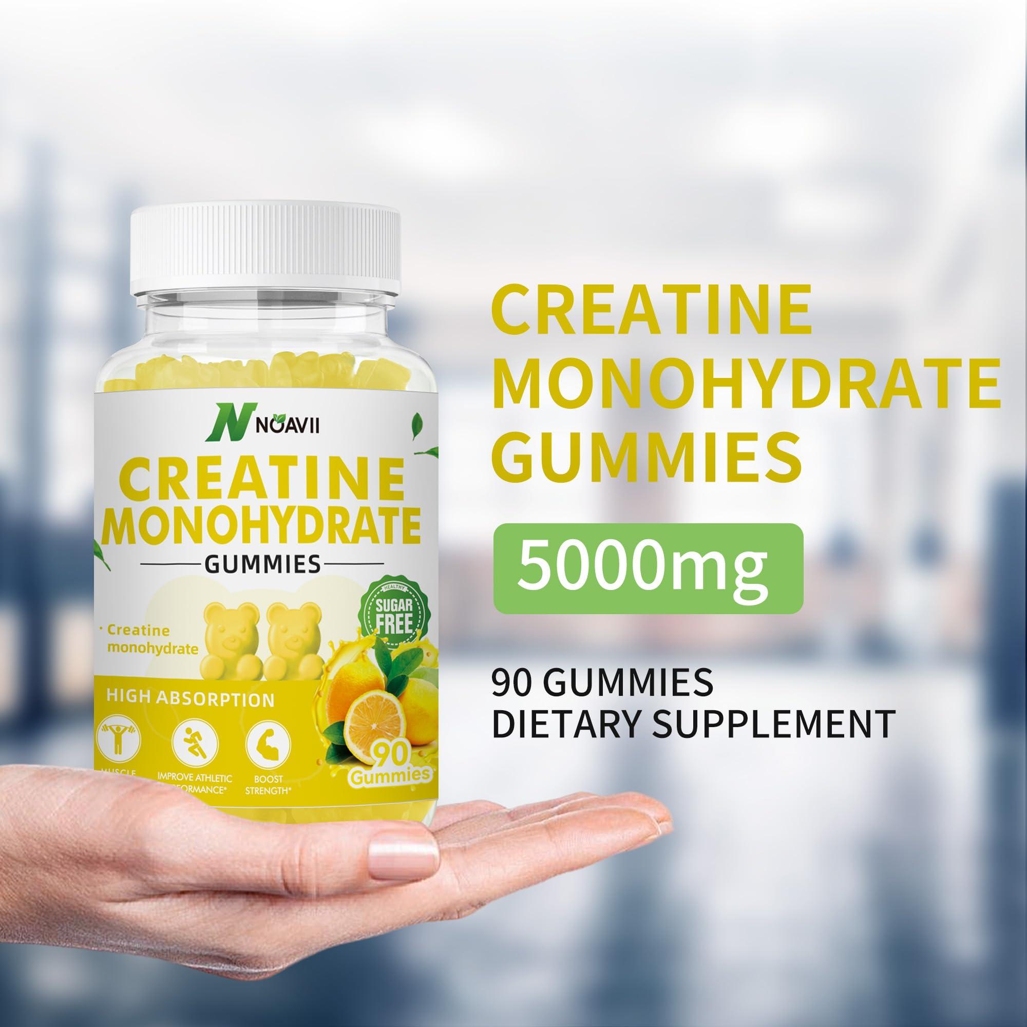 NOAVII Creatine Monohydrate Gummies 5000mg for Men & Women, Chewables Creatine Monohydrate for Muscle Strength, Muscle Builder, Energy Boost, Pre-Workout Supplement-90 Lemon Gummies - Image 6