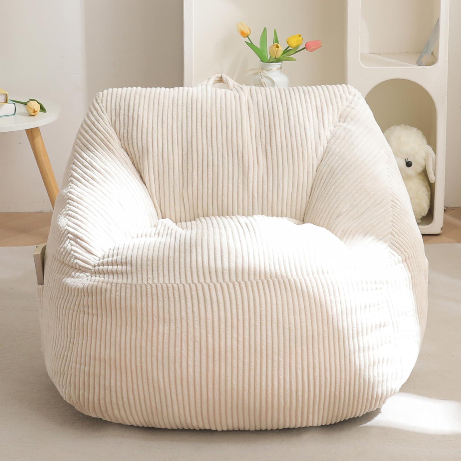 MAXYOYO Kids Bean Bag Chair, Bean Bag Couch with Handle, Comfy Toddler Chair for Boys and Girls, Accent Sofa Chair with Pocket for Gaming Reading Relaxing, Beige