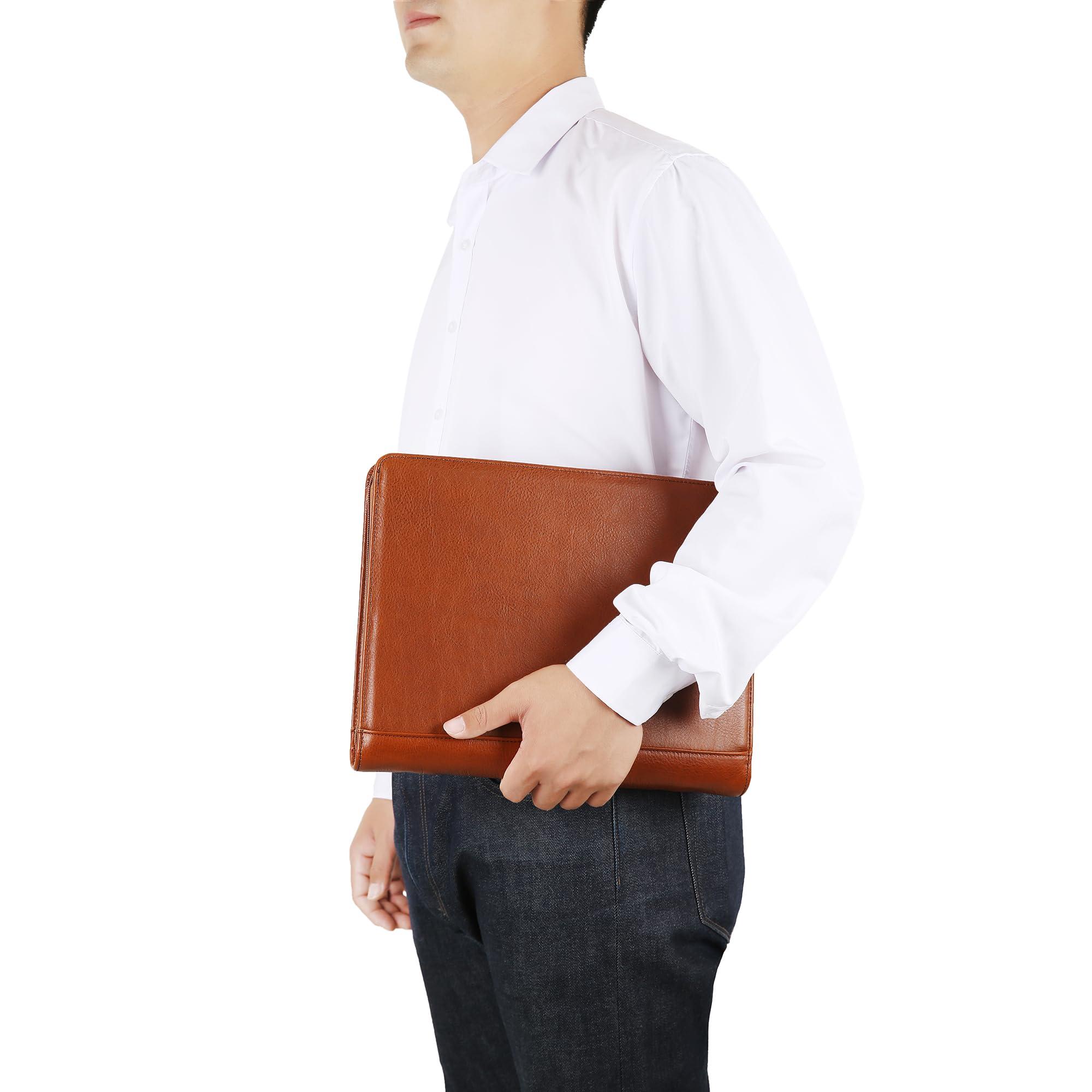Handmade Genuine Leather Portfolio Organizer for IPad/Document, Business Padfolio with A4 Leather Notepad Holder, Leather Compact Folder Conference Portfolio for Men and Women, Oil-Brown - Image 6