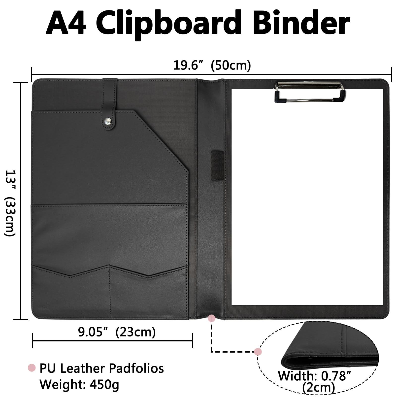 Portfolio Folder Padfolio with A4 Clipboard, PU Leather Portfolio Clipboard Business Binder Writing Clip Board Organizer for Legal Documents Business Card Men Women Black - Image 3