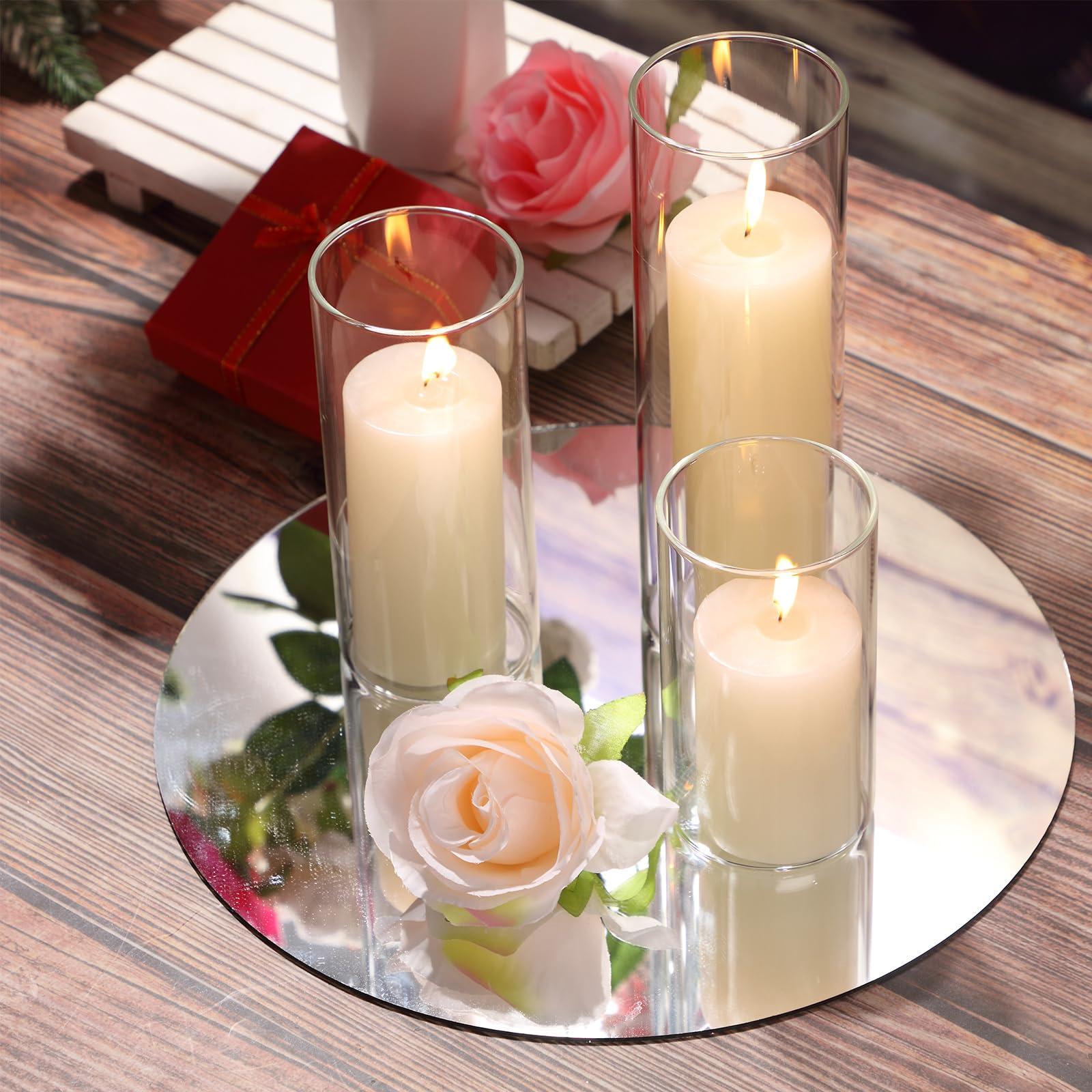 Shihanee Set of 12 Pillar Candles and Glass Cylinder Vases Clear Cylinder CandleHolders for Slim Pillar Candles Wedding Centerpieces(2.6''x 4.7'', 5.9'', 7.9'',Ivory White) - Image 5