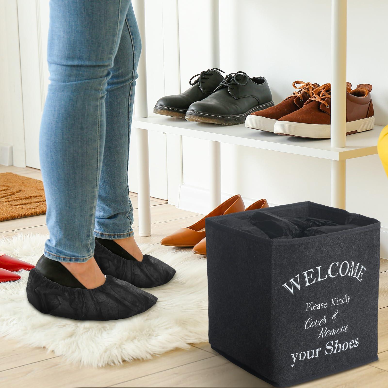 Yiyiring 2 Pcs Shoe Covers Box with 200 Pcs Disposable Non Slip Shoe Covers Booties Foot Dispenser Holder Foldable Storage Box for Indoors Open House Supplies, 10 x 10 x 11 Inch(Black) - Image 6