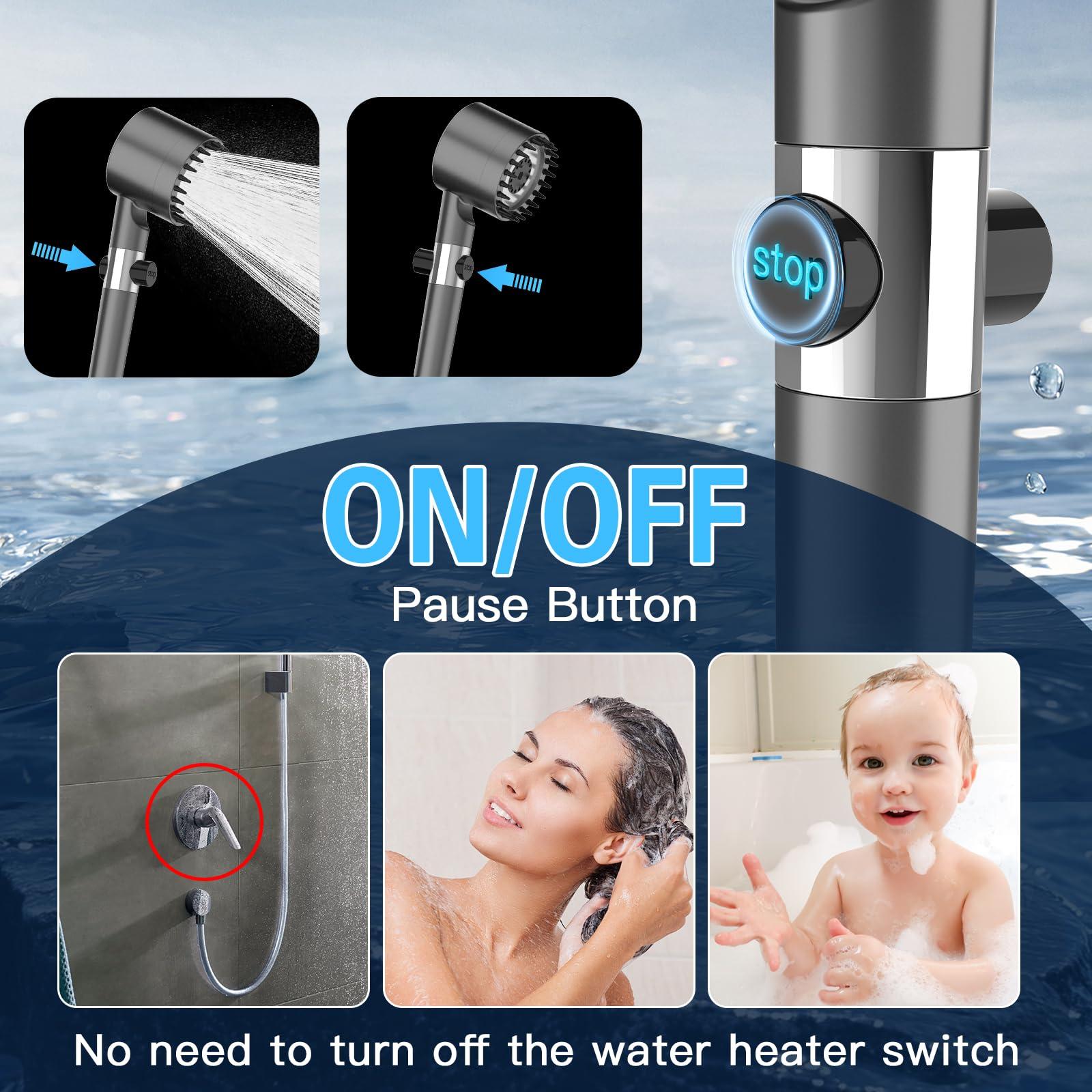 FLUPEYA Filtered Shower Head with Handheld, High Pressure Shower Heads 3 Spray Mode with ON/OFF Switch, Power Wash for Bathroom Cleaning, Shower Head with Filters Prevents Dry Skin and Damaged Hair - Image 6
