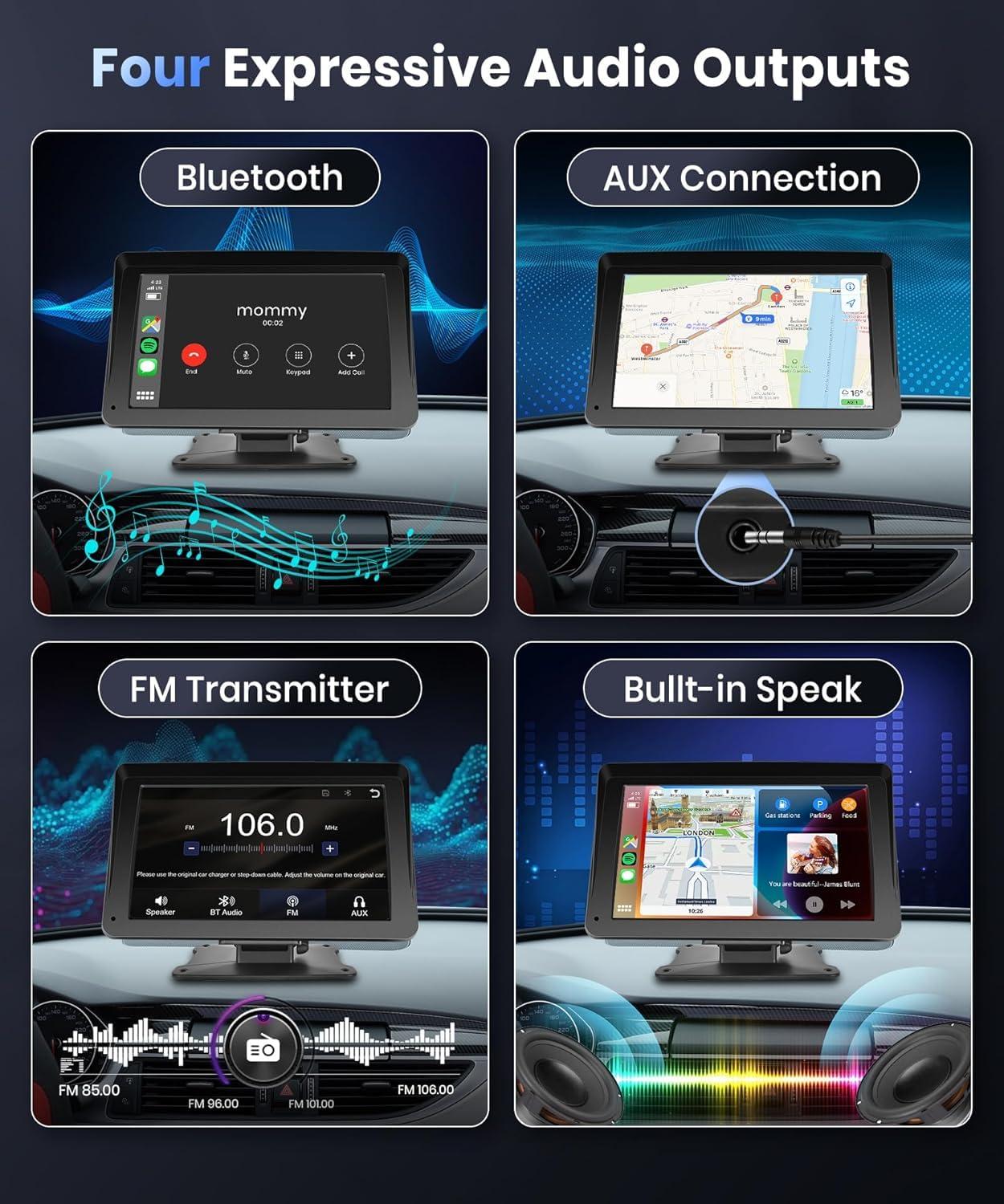 Podofo Portable Car Stereo Wireless Carplay Android Auto,7 Inch Touch Screen Car Radio with Bluetooth Hands-Free/Mirror Link/Maps Navigation/Voice Control/TF Card/AUX,for Cars, Trucks, SUVs - Image 6