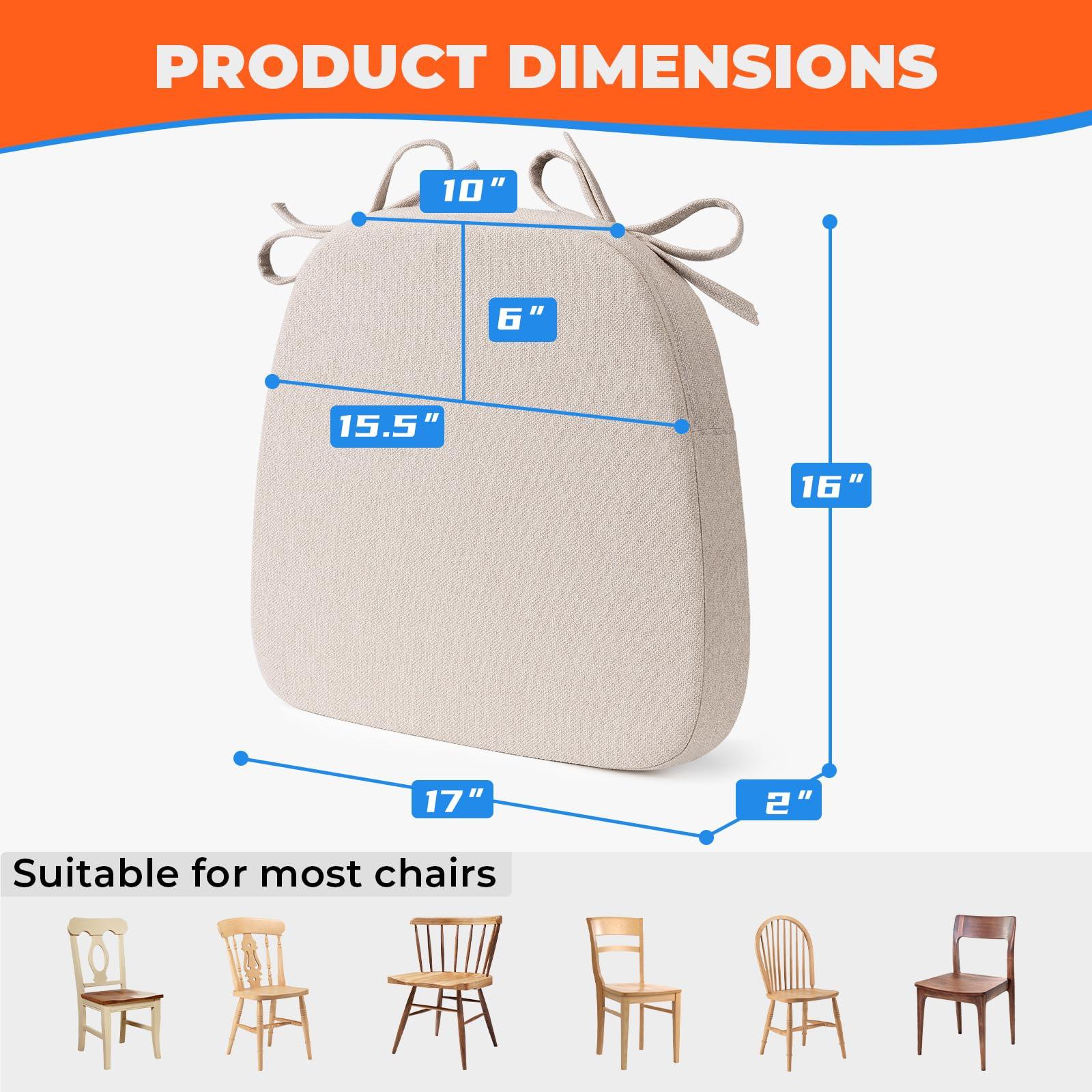Sunsleek Chair Cushions for Dining Chairs, D-Shaped Seat Cushions with Removable Washable Cover and Ties, Chair Pads for Kitchen, Indoor Dining Room, Patio Chairs, 17'' x 16'', Set of 4, Beige - Image 3