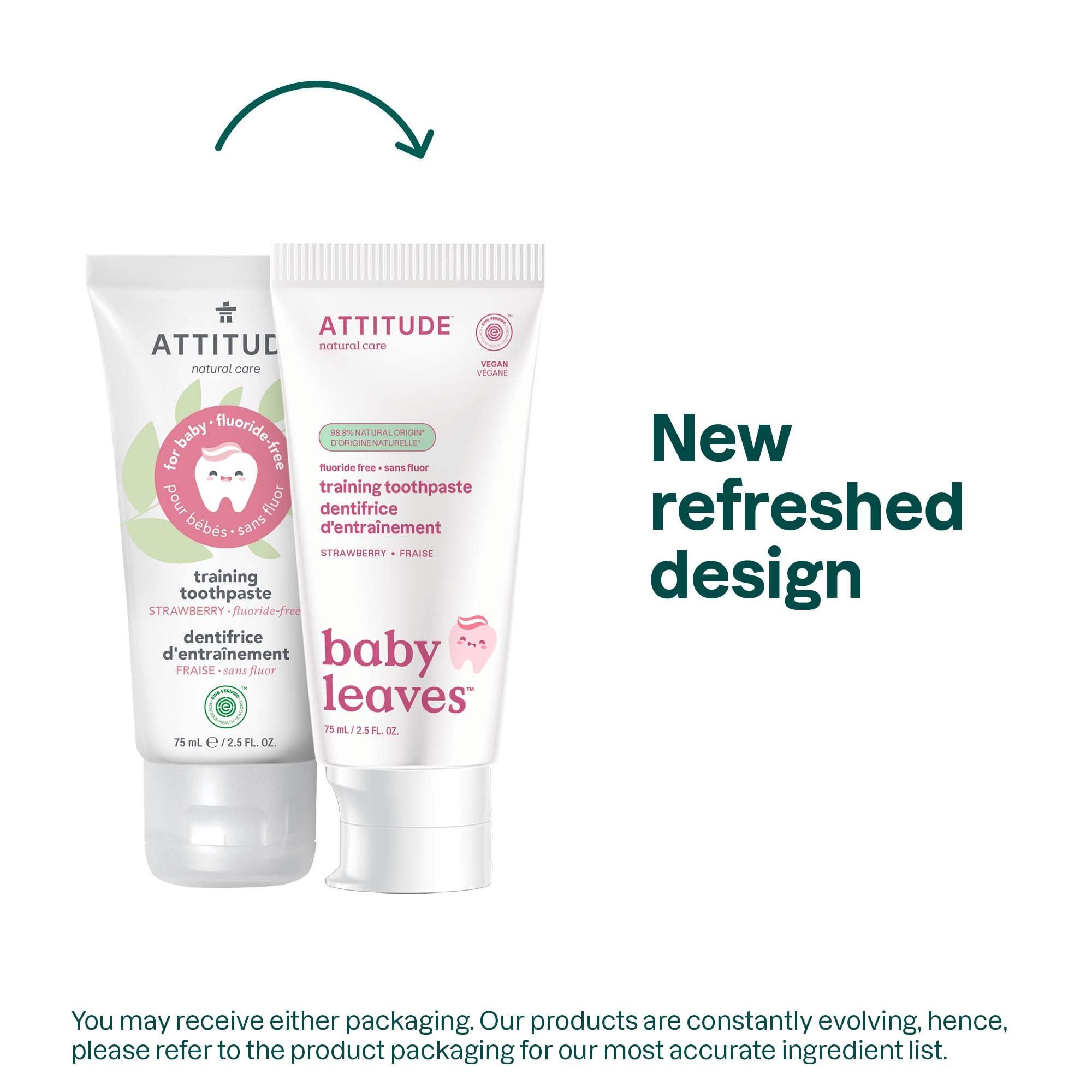 Attitude Baby and Child Fluoride-Free Training Toothpaste, EWG Verified, Naturally Derived Ingredients, Vegan, Strawberry, 2.6 Oz - Image 2