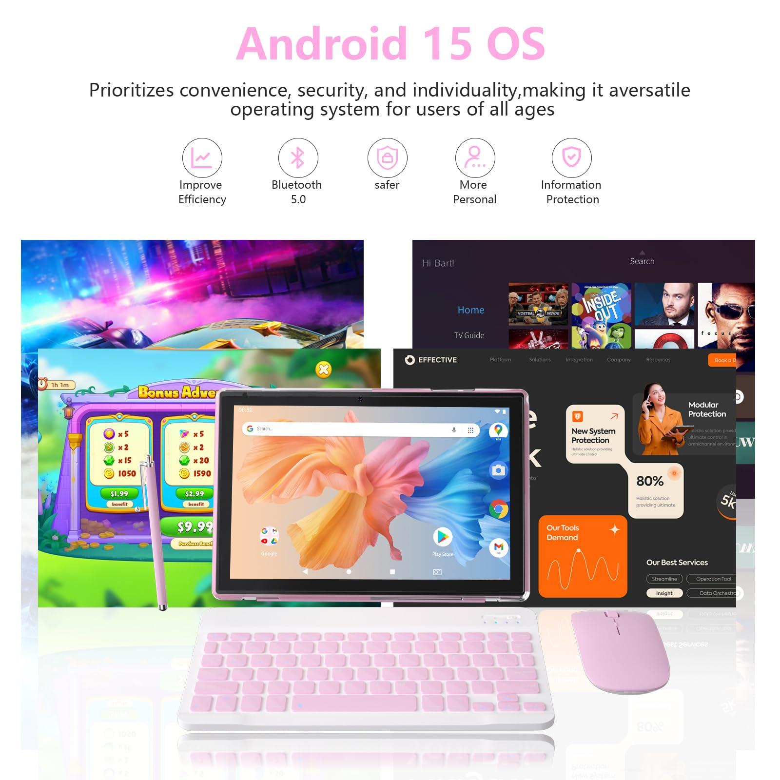 Android 15 Tablet 10 inch Tablet 2 IN 1Tablets with Keyboard Mouse Case Stylus 18GB RAM 128GB ROM 2TB Expand, Android 15(NOT GO) 10.1" IPS 6000mAh Battery Bluetooth Dual Camera 5G-WiFi Wifi6 Tablets. - Image 7