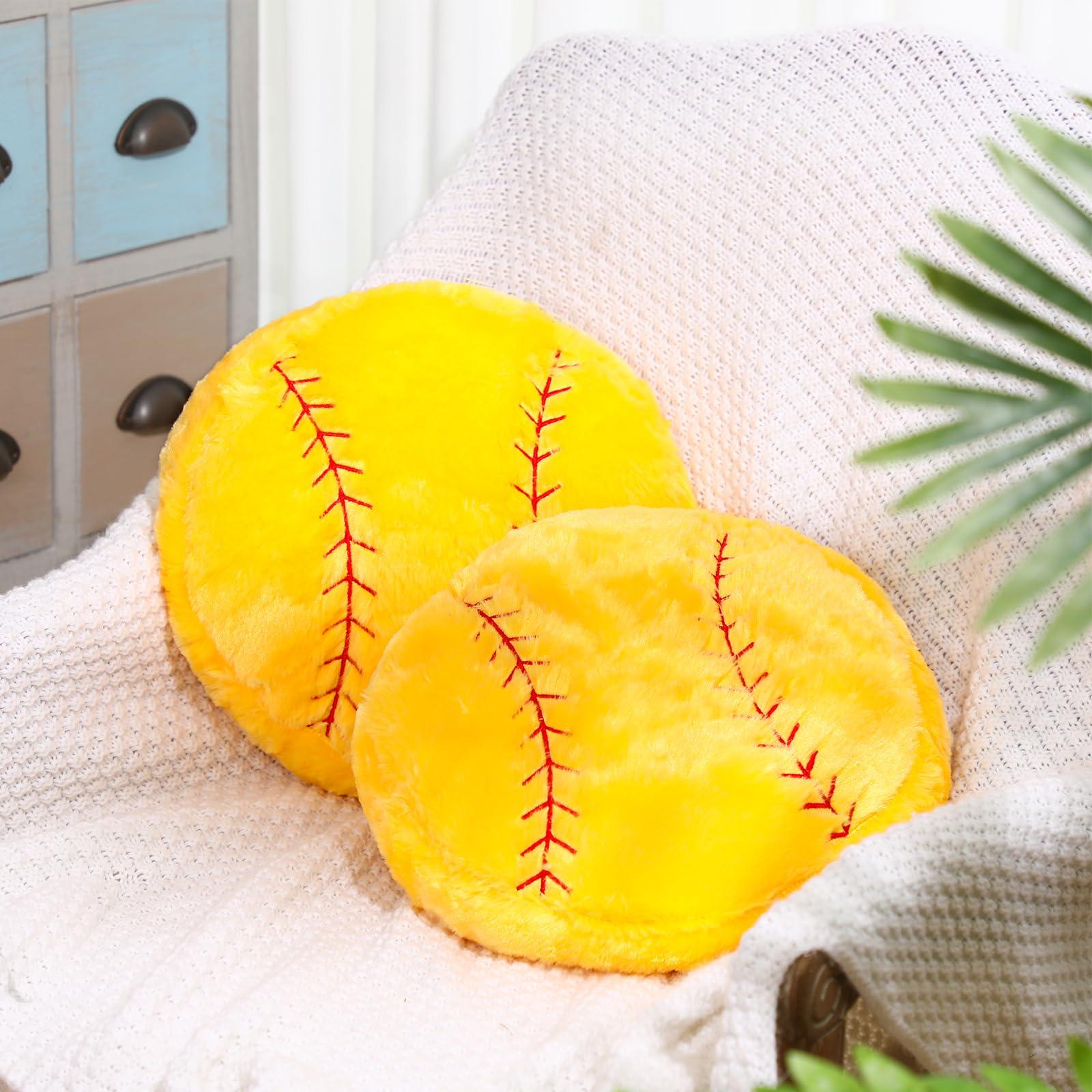 Gerrii 2 Pieces Sports Softball Plush Pillow Sport Theme Fluffy Stuffed Throw Pillow Softball Volleyball Room Decor Gift for Bedroom Decoration Supplies