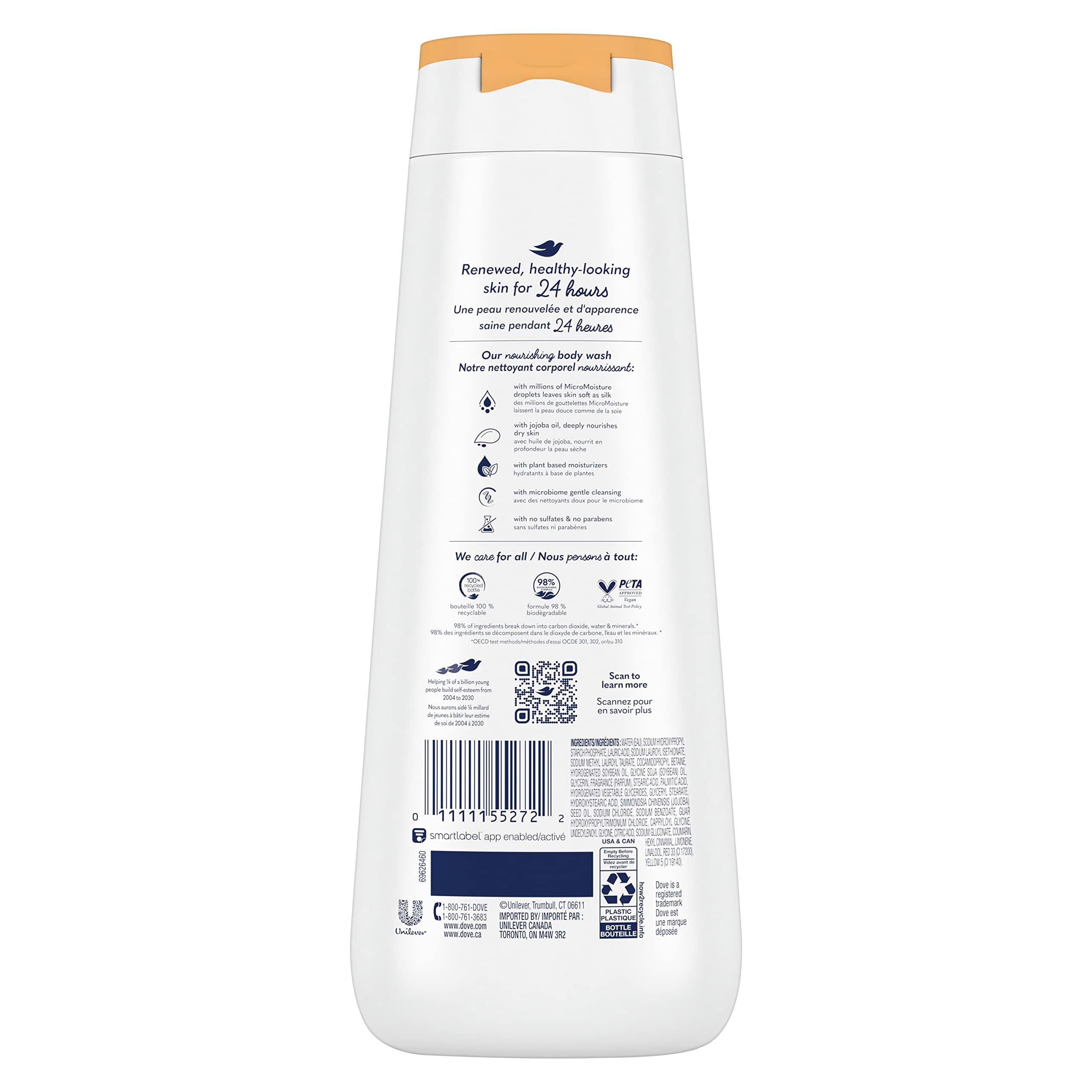 Dove Body Wash Dryness Relief Jojoba Oil 4 Count for Renewed, Healthy-Looking Skin Gentle Skin Cleanser with 24hr Renewing MicroMoisture 20 oz - Image 2