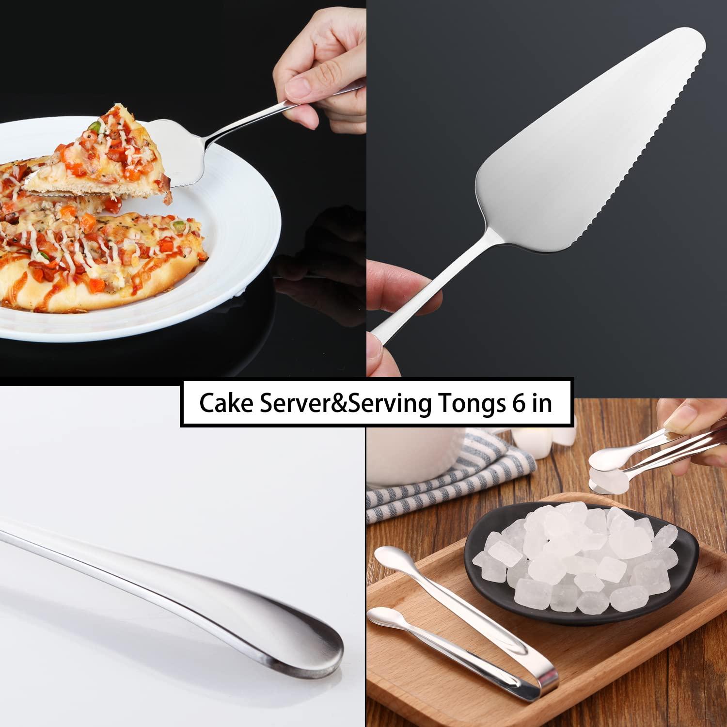 IAXSEE 11 PCS Serving Utensils, Large Stainless Steel Spoons Forks Tongs, Pie Server, Great for Hostess Buffet Catering Banquet Party, Silver - Image 7