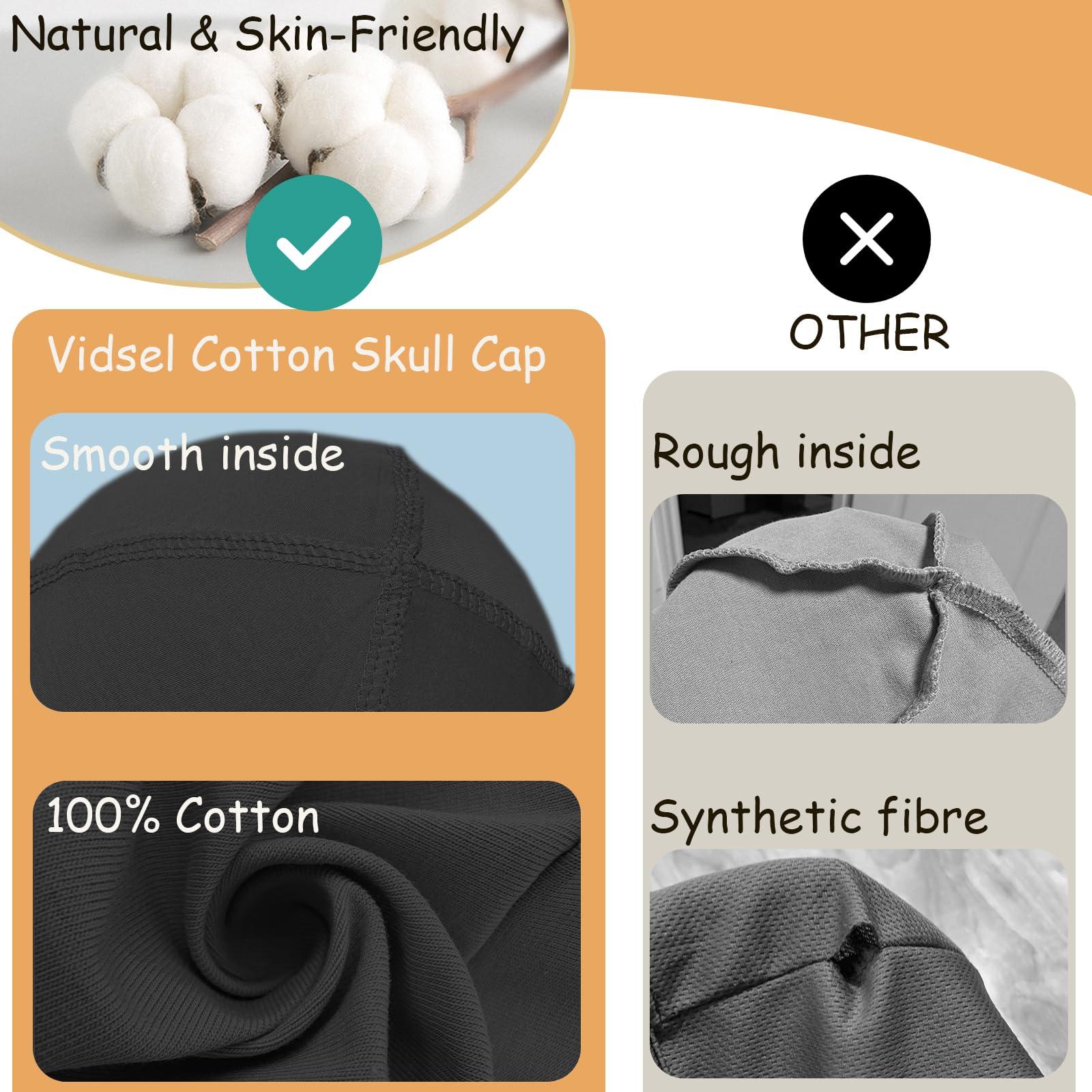 vidsel 100% Cotton Skull Caps for Men Women Breathable Night Cap Sleep Hats Soft Lightweight Running Beanie Helmet Liner - Image 3