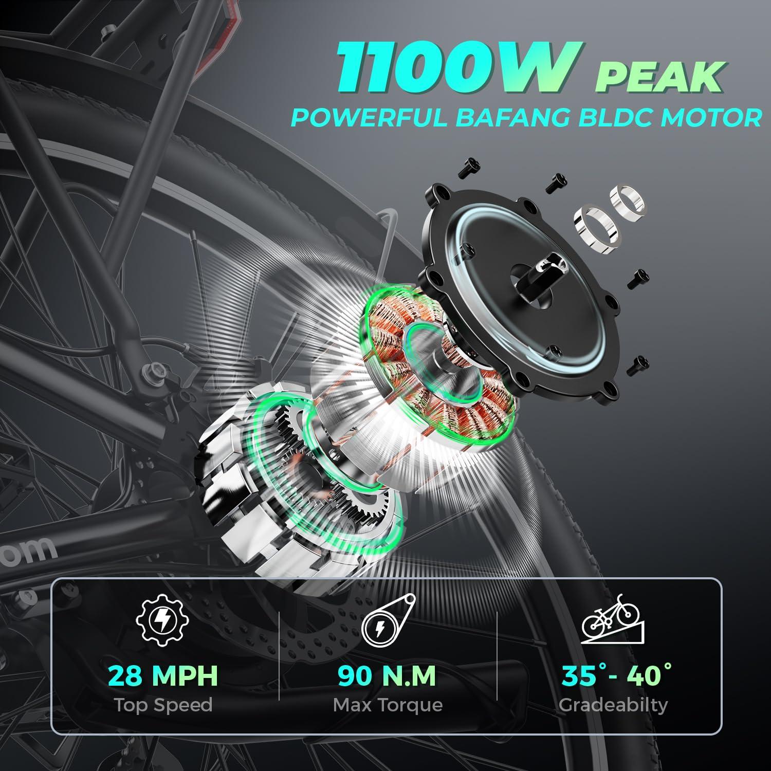 Aipas C2 Electric Bike for Adults, 1100W Peak Motor & 48V 11AH Battery Ebike, 26" Tire Electric Bike, 28MPH, 7-Speed, 62Miles Range with Charging Port - Image 2