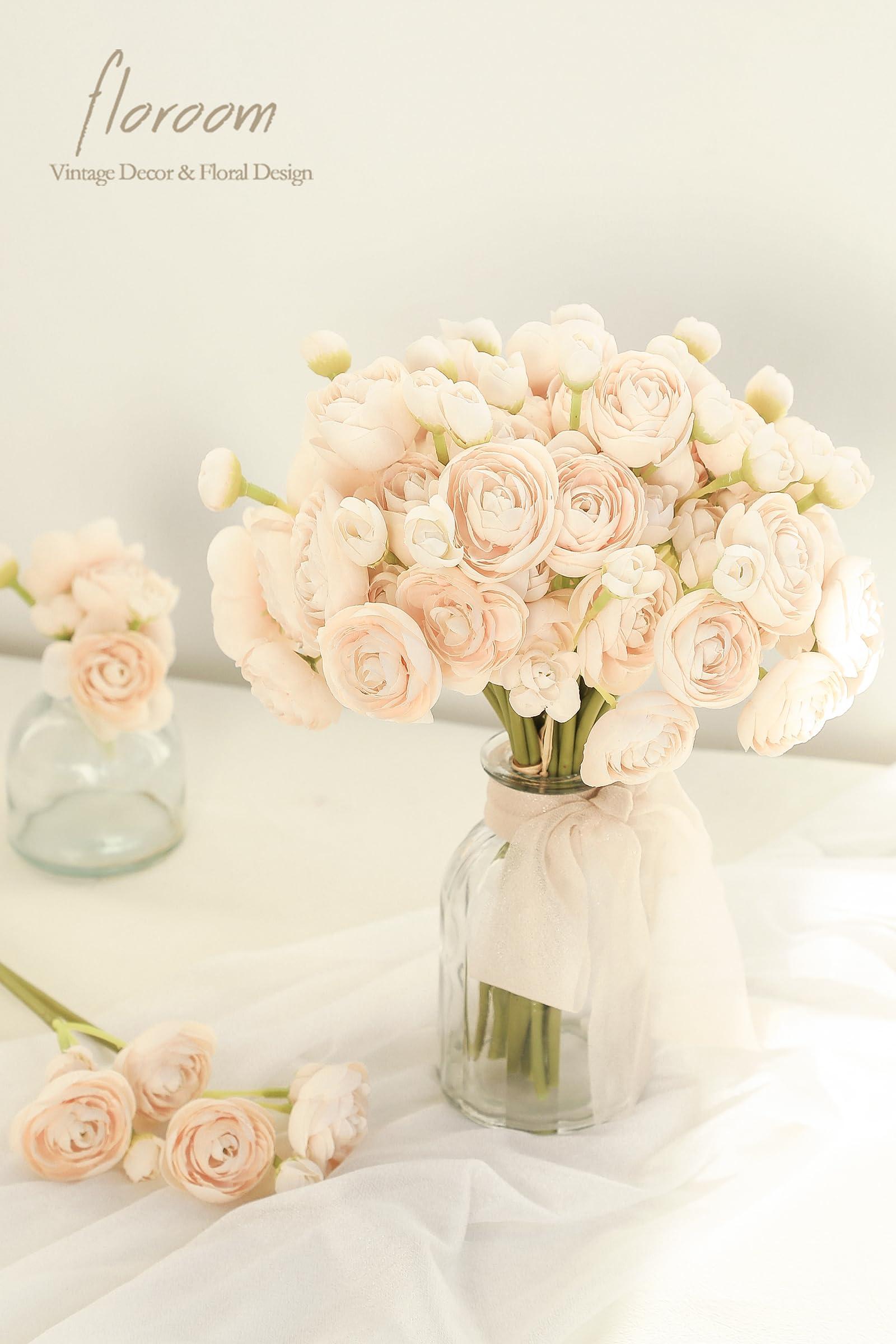 Floroom Ranunculus Artificial Flowers 18 Pcs Champagne Faux Silk Mini Ranunculus Bulk Fake Wedding Filler Flowers for DIY Cream Bouquets, Centerpieces, Bridal Shower Decorations & Arrangements - Image 2