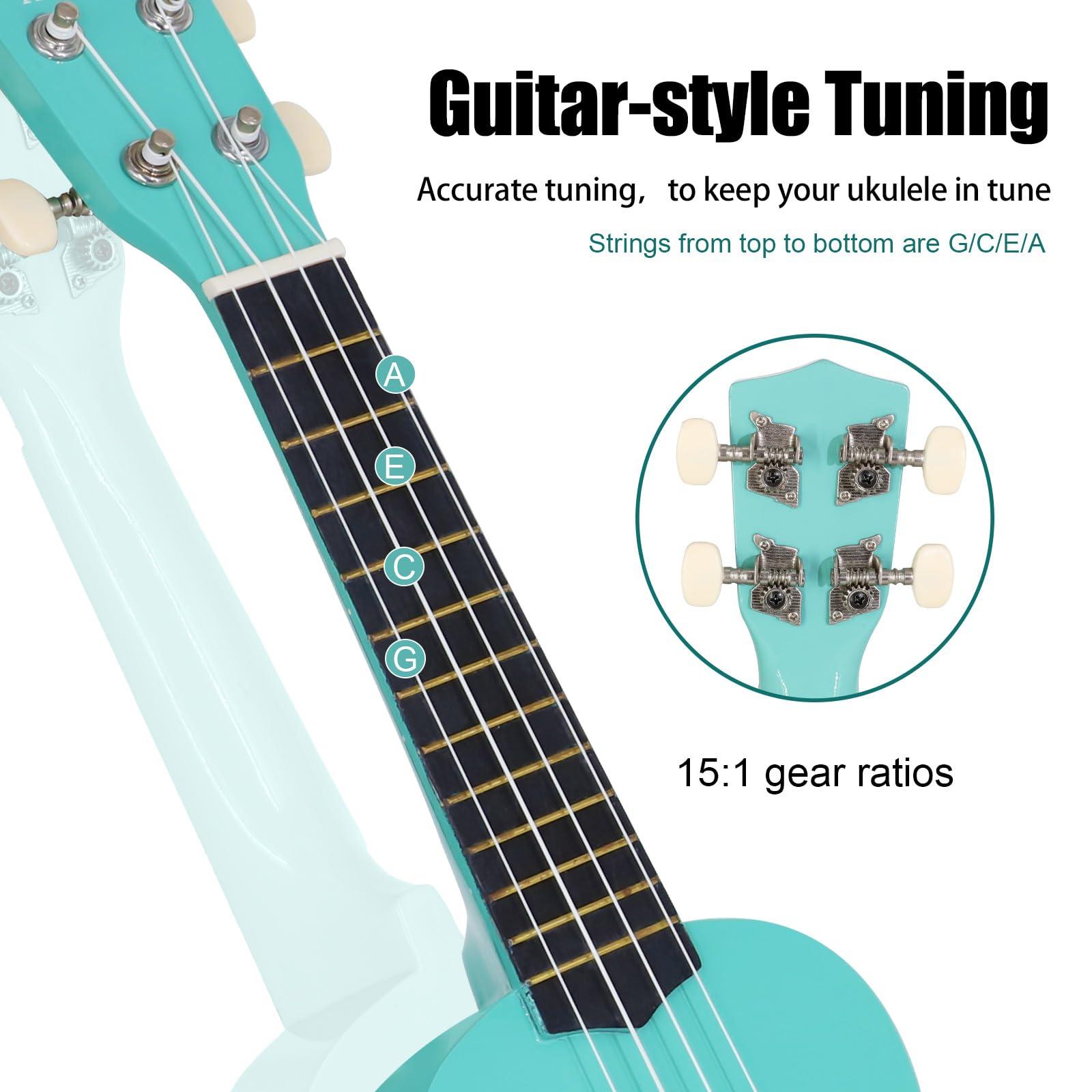 HUAWIND Soprano Ukulele For Beginners Four String Hawaiian Ukelele Start Pack Light Blue Ukelele - Image 5
