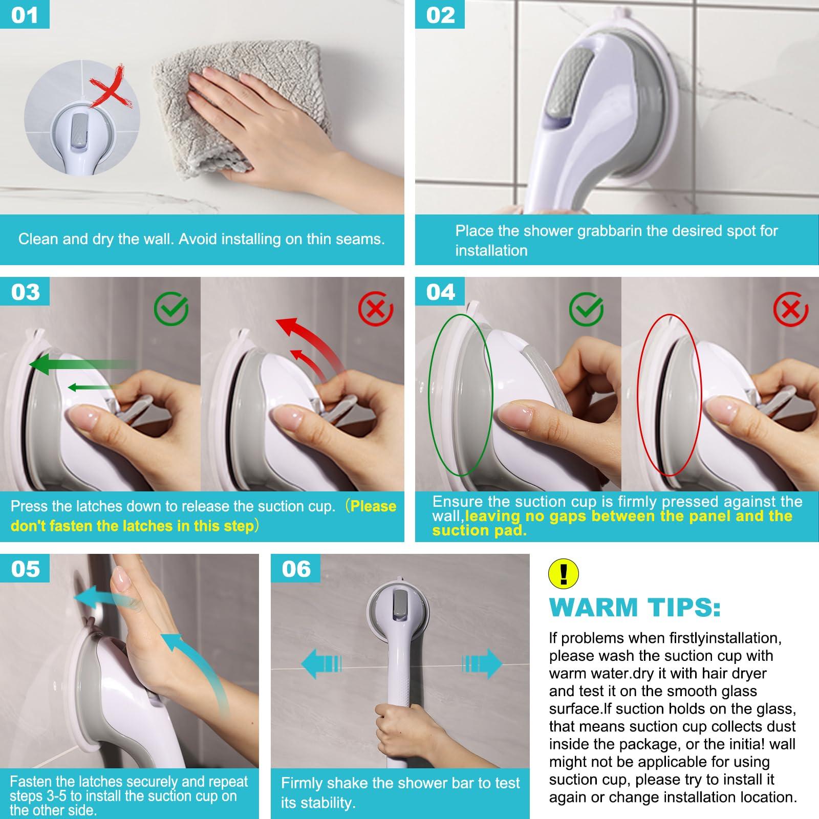 2Pc 16 Inch Grab Bars for Bathtubs and Showers Safety,No Drill Shower Grab Bar with Strong Suction Cups.Portable Bathtub Handle for Seniors - Image 4