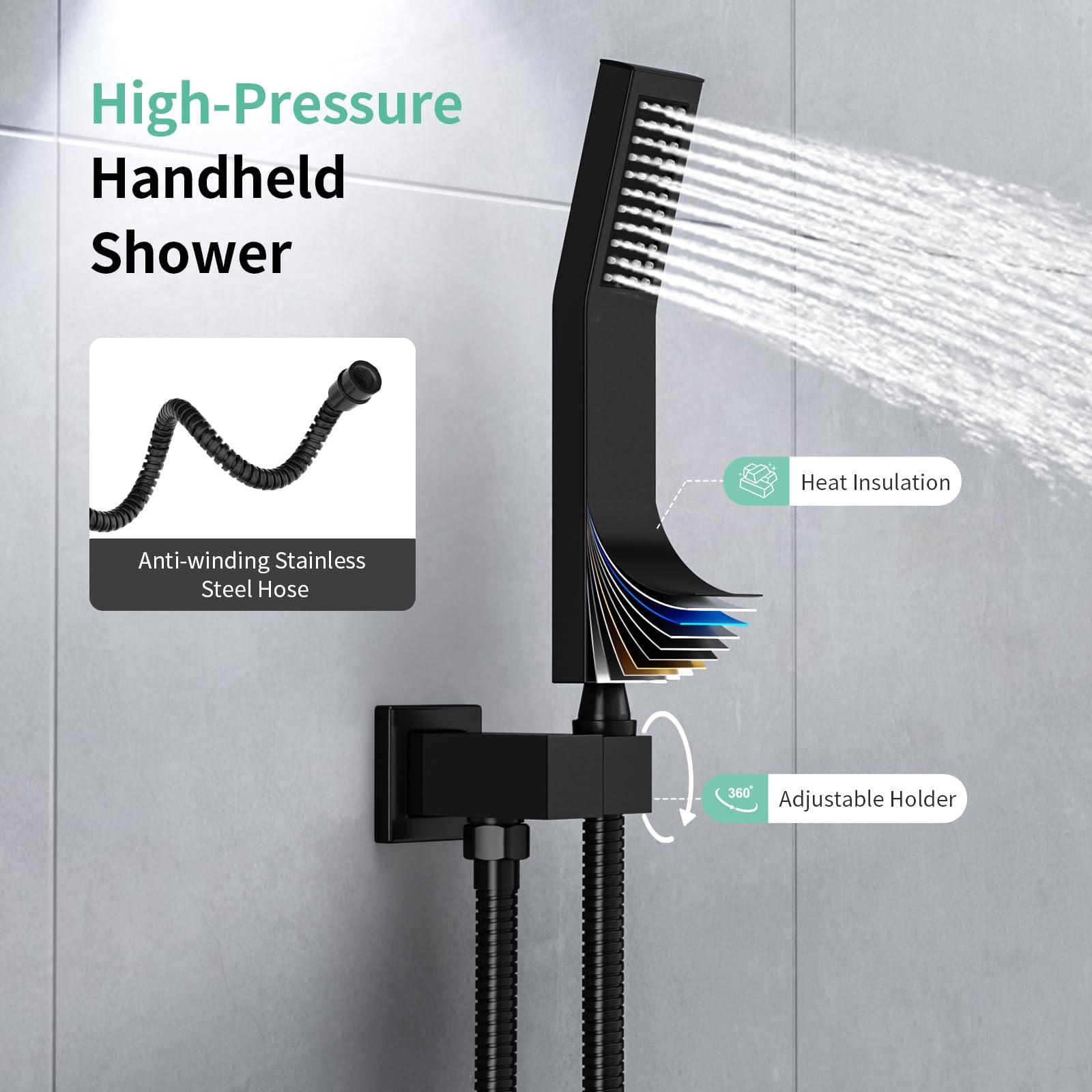 SR SUN RISE Ceiling Mounted Shower System with Push Button Diverter, Luxury 10 Inch Rain Shower Head with Handheld Spray, High Pressure Shower Faucet Combo Set with Rough-in Valve, Matte Black - Image 6