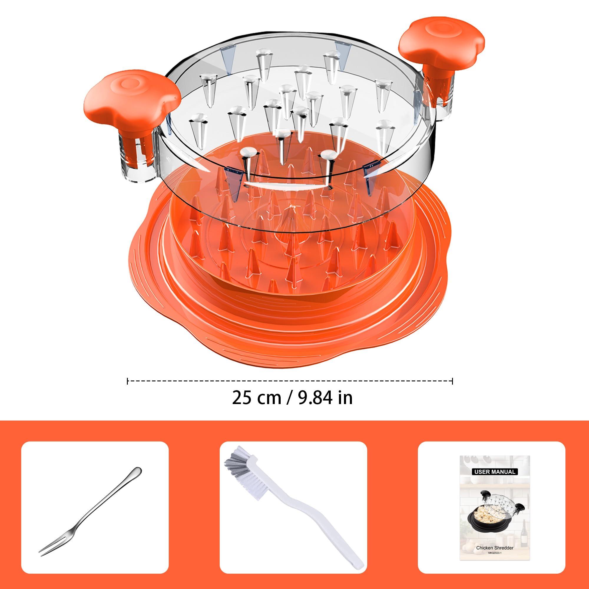 SURETIVIAN Chicken Shredder Large Chicken Breast Shredder Tool Twist with Brush&Fork, Visible Meat Shredder Machine, Anti-Slip Strip, Ergonomic Handle, BPA Free, Suitable for Pork Beef Chicken(Orange) - Image 8