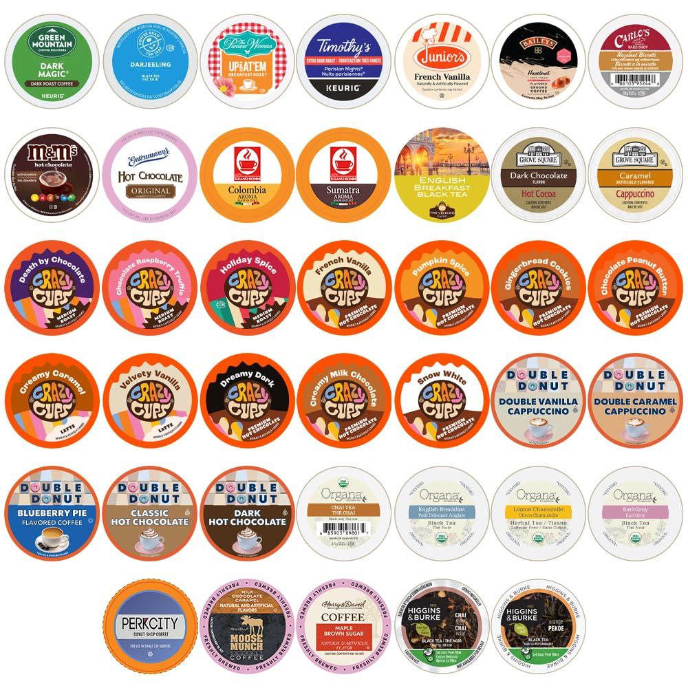 Perfect Samplers Coffee, Tea, Cider,Cappuccino For Keurig K Cups Brewers, Mix 40 Count
