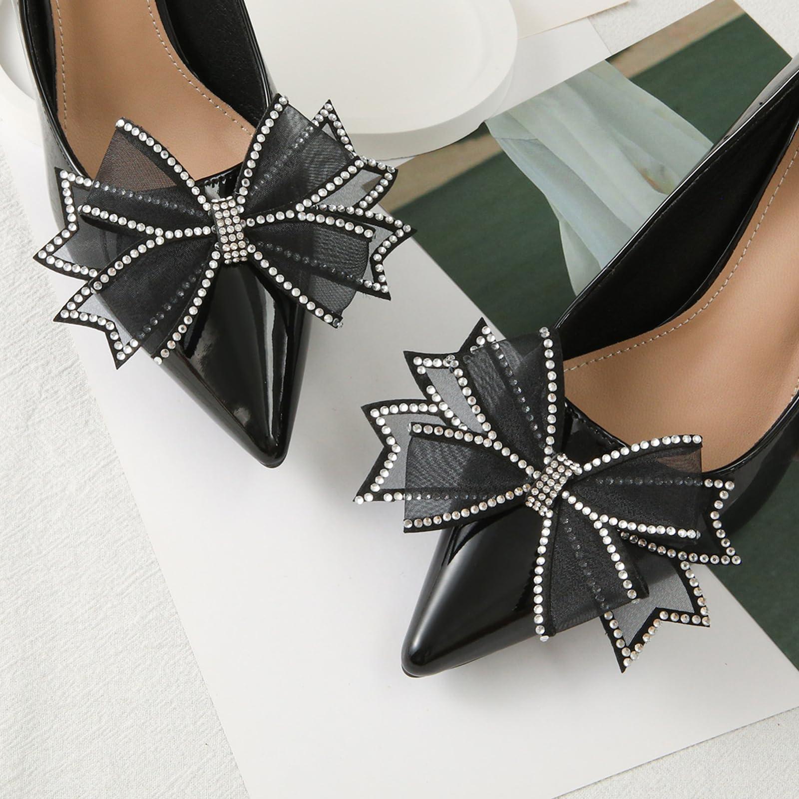 RUNAU Removable Rhinestone Bow Shoe Clips - Elegant Wedding Party Buckle for Dress Shoes, Bags, Clothing, Hair, High Heels - Accessories for Women Girls - Image 2