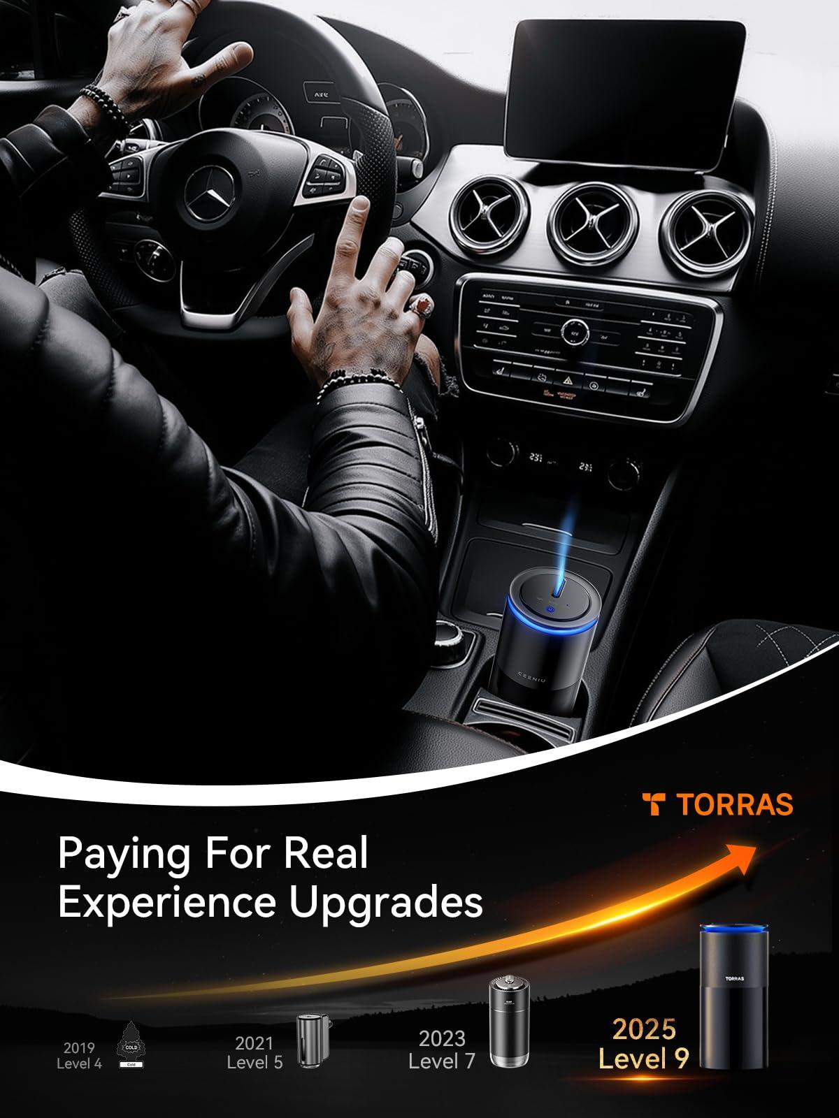 TORRAS Smart Car Air Freshener, Ultrasonic Mist, Blue Light Enhanced Fountain Nozzle, Automatic On/Off, Adjustable Fragrance, Rechargeable Battery, Ambient Light, Premium Cologne Scent - Image 7