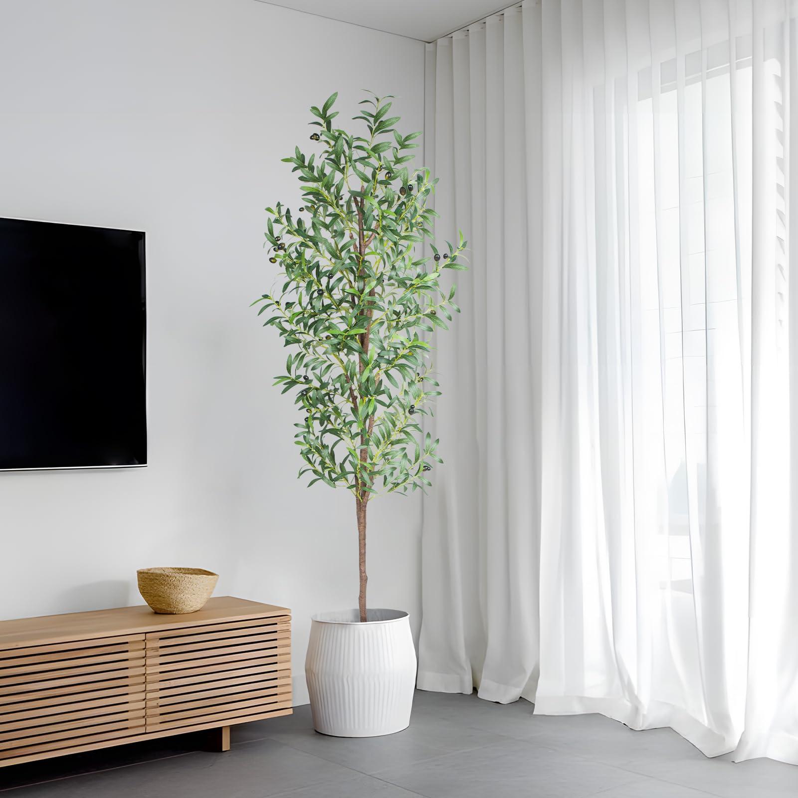 CETRD Artificial Olive Tree, 6FT Tall Faux Olive Trees 72in Outdoor Fake Potted Silk Plant with Trunk and Realistic 648 Leaves and 24 Fruits for Modern Office Home Decor Indoor（1pack） - Image 7