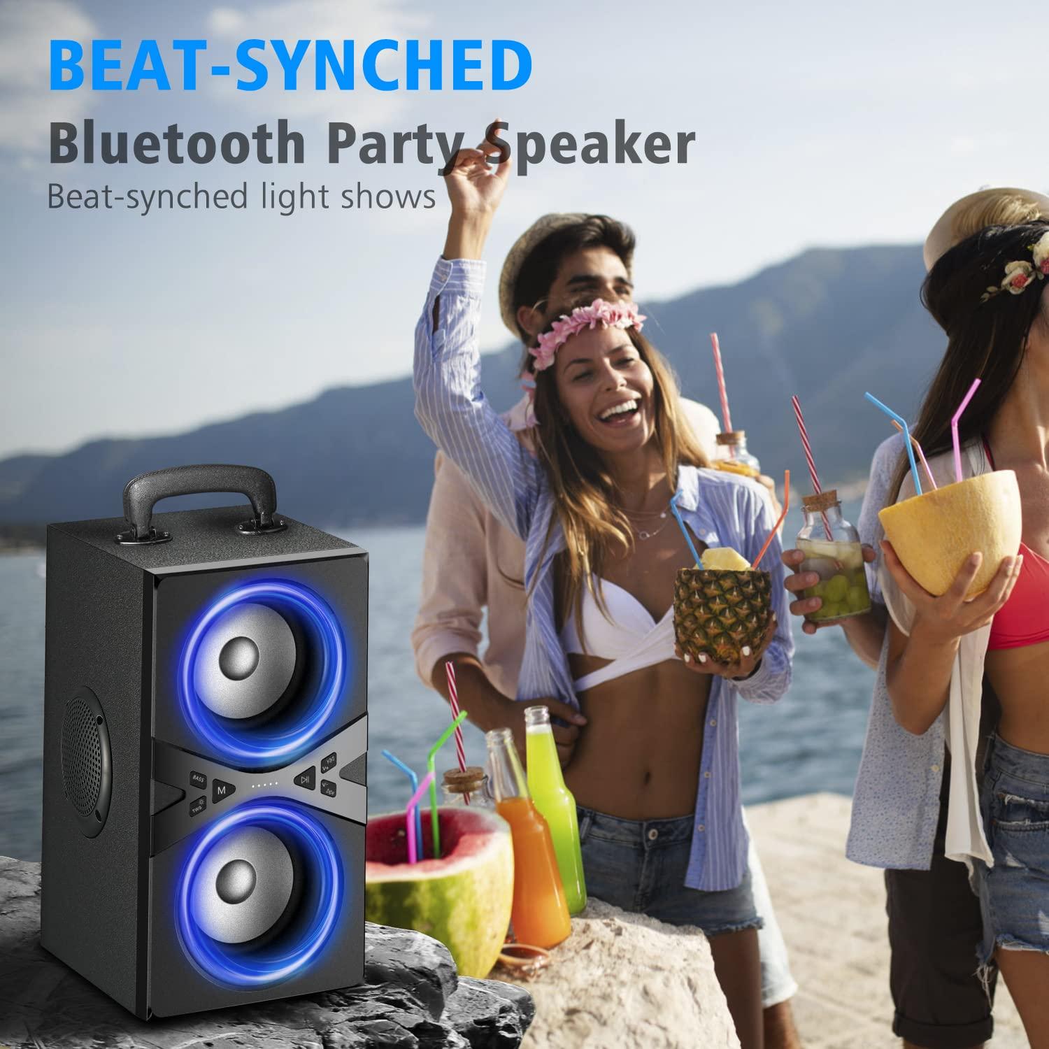 YIER Bluetooth Speakers, Wireless TWS Portable Speaker with Lights,100dB Loud Subwoofer 80w(Peak) Stereo Sound, Bassup Technology, Long Playtime for Outdoor Party - Image 4