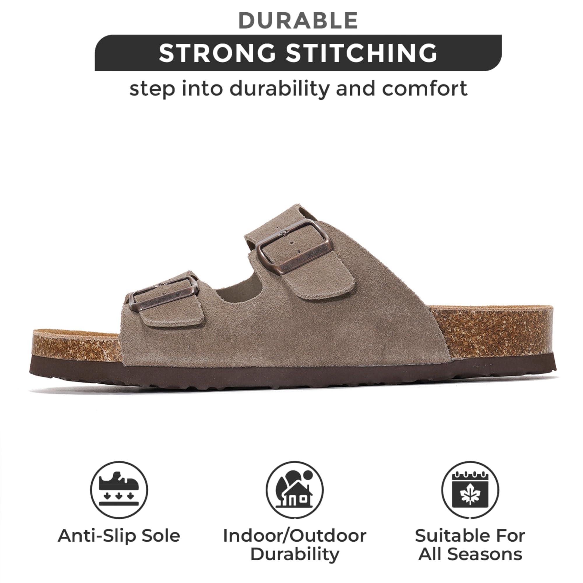 Project Cloud Genuine Leather Mens Sandals with Memory Foam Natural Cork Footbed Slides for Men Footwear - Non-Slip Double-Strap Buckle Summer Sandals (Arizona) - Image 3