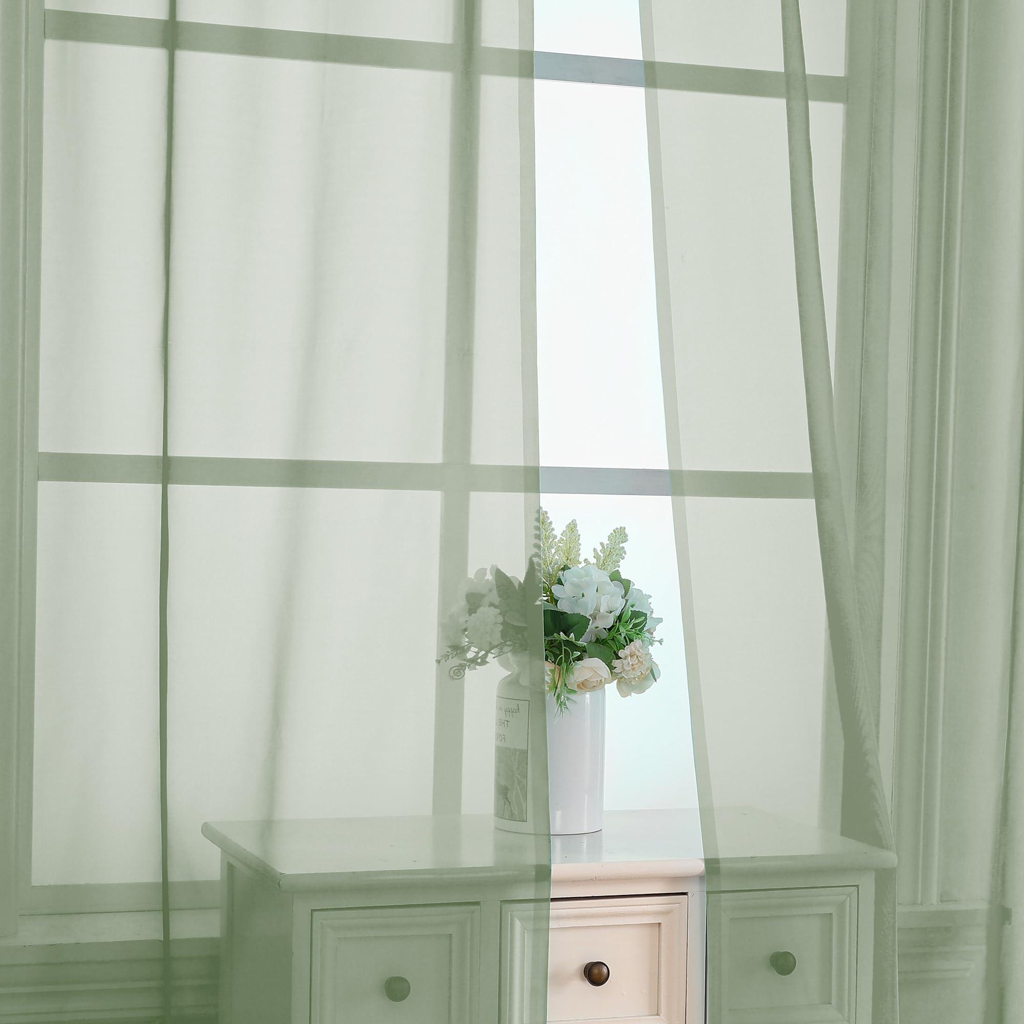 OVZME Bedroom Curtains 2 Panel Sets 84" Inch Length - Transparent Light Weight Soft Window Treatment Panels for Study Room/Living Room/Guest Room, Sage Green, Per Panel W42 X L84 inches - Image 5