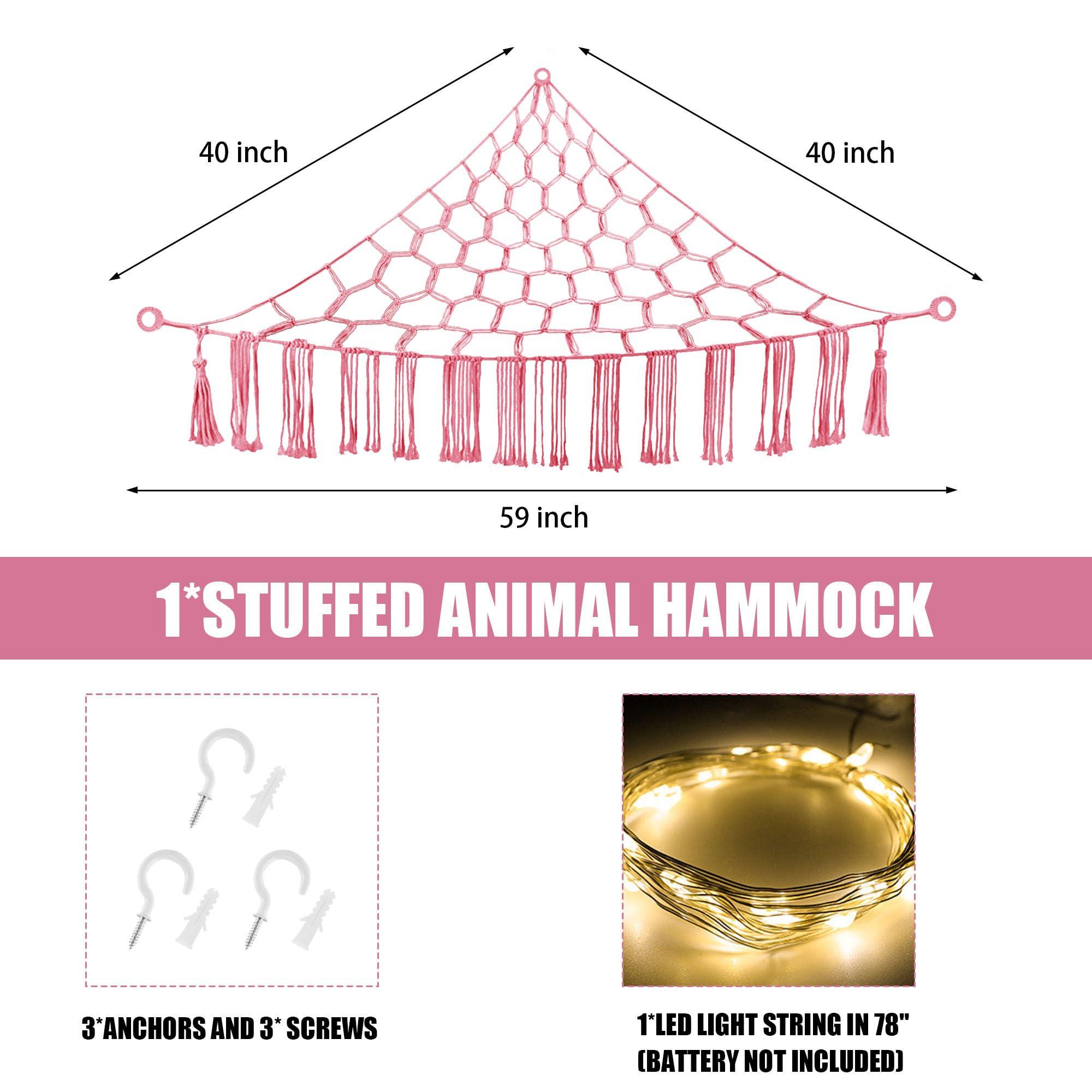 CERETIA Hammock for Stuffed Animals with LED Light, Kids Room Decor Corner, Pink - Image 3