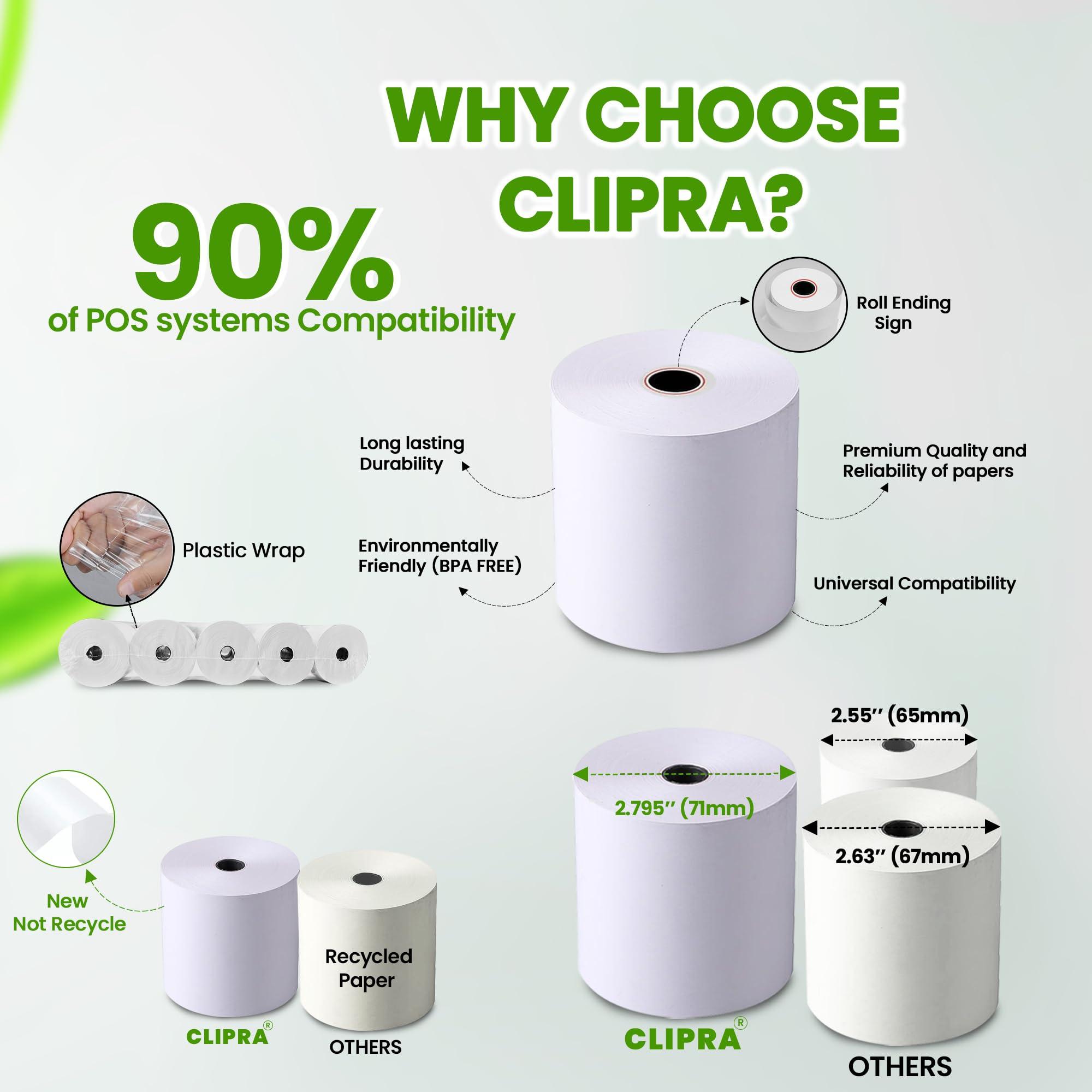 CLIPRA 3 1/8 x 230 Thermal Paper Receipt Rolls (10 PACK) [USA Based Brand] 55 GSM - Compatible with All POS Systems, Cash Registers - BPA Free, Premium Quality Receipt Paper Rolls - Image 3