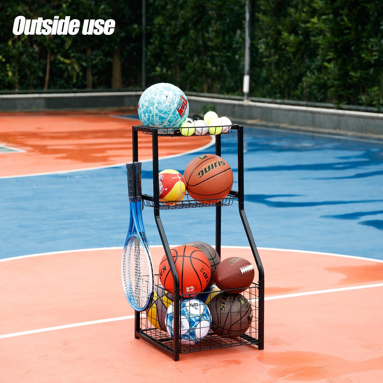 YueTong Sports Equipment Organizer for Garage Organization,Ball Storage With Basketball Holder and Ball Cart Rack,Outdoor Toy Storage with Bin for Nerf Gun,Football,Volleyball Stuf,Gym Accessories - Image 2
