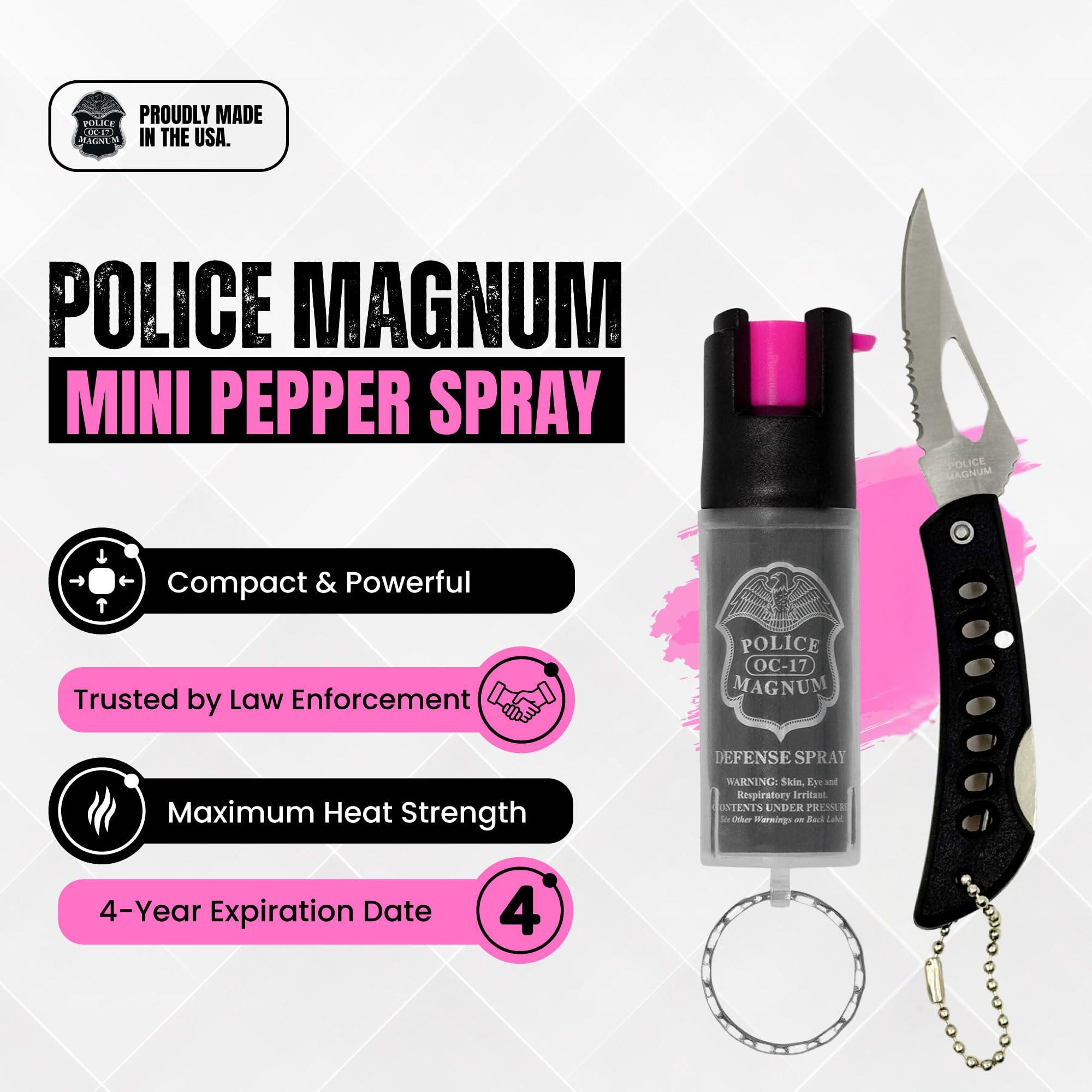 Police Magnum Mini Pepper Spray Self Defense Safety Tool- Tactical Strong Built-in Keyring Holder- Maximum Heat Strength OC- Made in The USA 1/2oz - Image 2