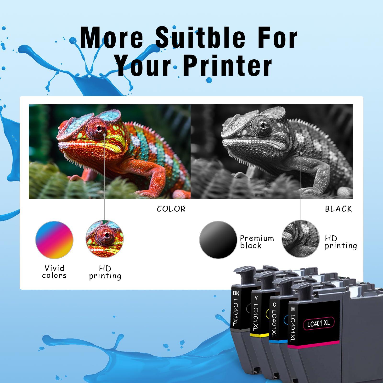 Printer Ink LC401 LC401XL LC 401 MFC-J1010DW Ink Cartridges Replacement for Brother LC 401 XL 401XL Work with Brother Printer with MFC-J1170DW MFC J1010DW MFC-J1012DW (Black, Cyan, Magenta, Yellow) - Image 4