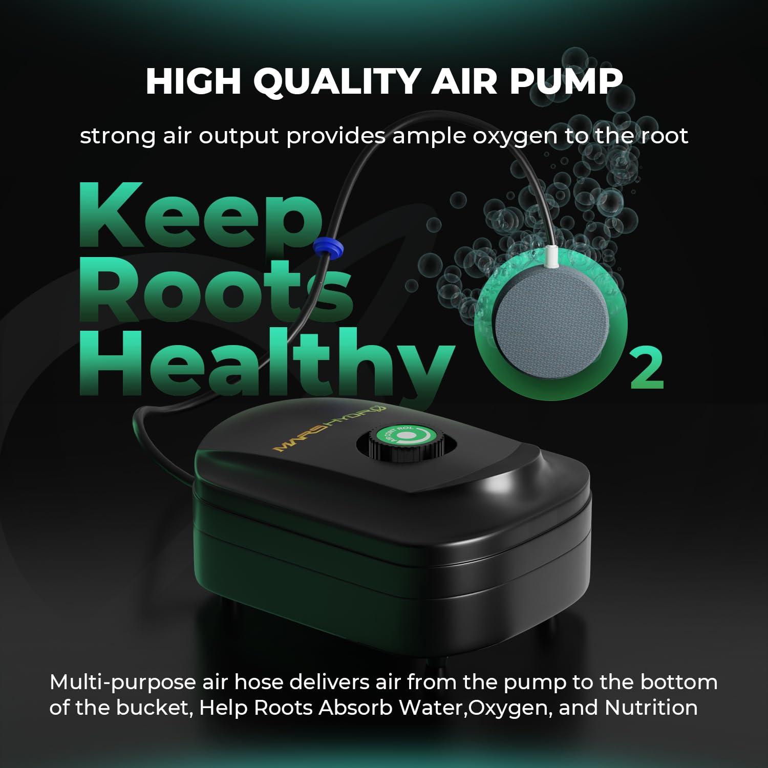 Mars Hydro DWC Hydroponics Grow System 5 Gallon Deep Water Culture with 8W Air Pump, Multi-Purpose Air Hose, Air Stone, 2 Buckets and Top Drip Kit - Image 3