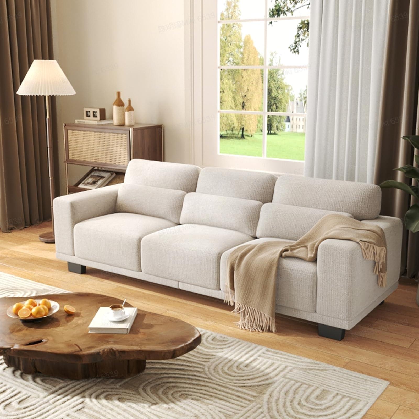 Pipishell 3 Seater Sofa Couch with Deep Seats and Wide Armrests, 89" Couches for Living Room, Comfy 3-Seater Futon Sofas,Modern Upholstered Couch with Removable Washable Cover,Linen Fabric, White - Image 8