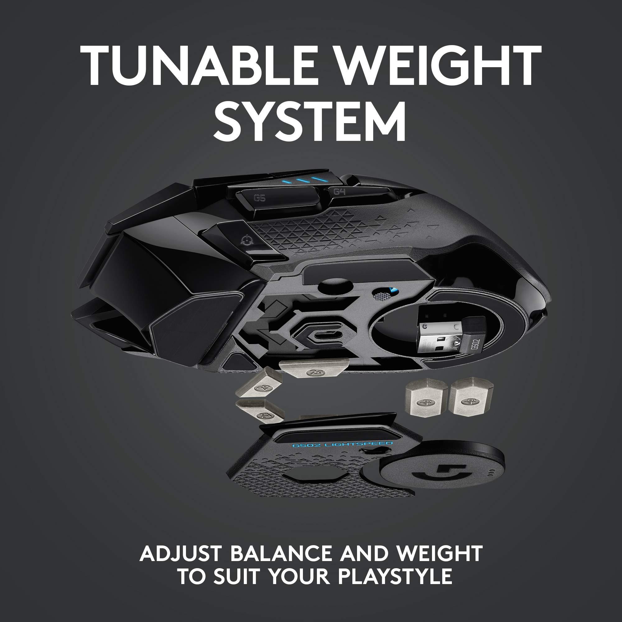 Logitech G502 Lightspeed Wireless Gaming Mouse with Hero 25K Sensor, PowerPlay Compatible, Tunable Weights and Lightsync RGB - Black - Image 7