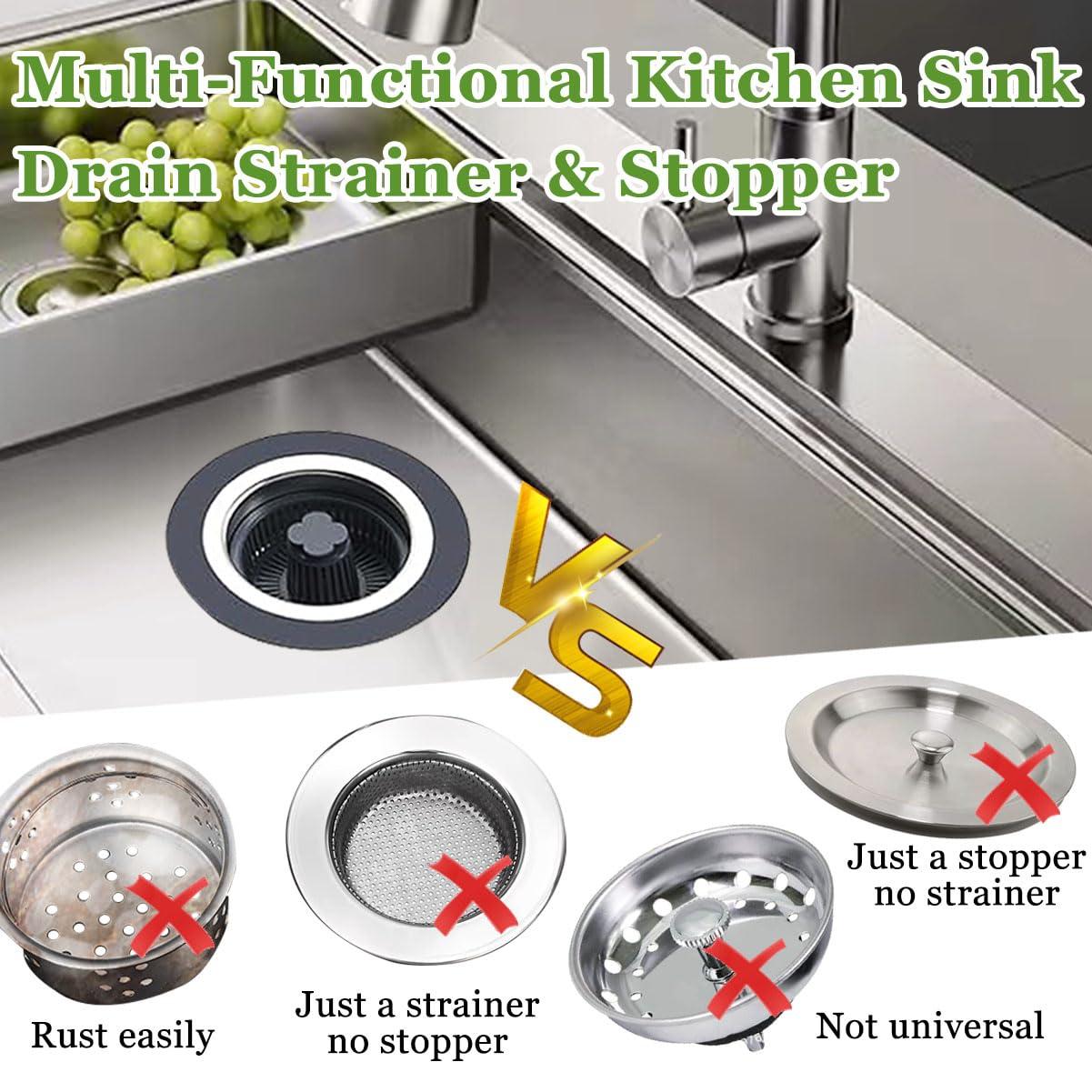 WSYLEN 3 in 1 Kitchen Sink Drain Strainer and Stopper Combo, Stainless Steel Pop Up Kitchen Sink Stopper, Sink Drain Strainer for Standard 3-1/2 Inch Drain - Image 4