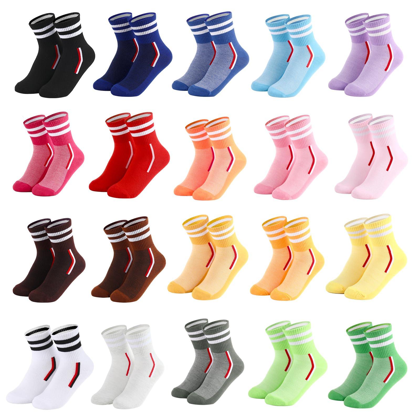 IDALOP 20 Pairs Women‘s Colorful Athletic Crew Socks Casual Soft Lightweight Quarter